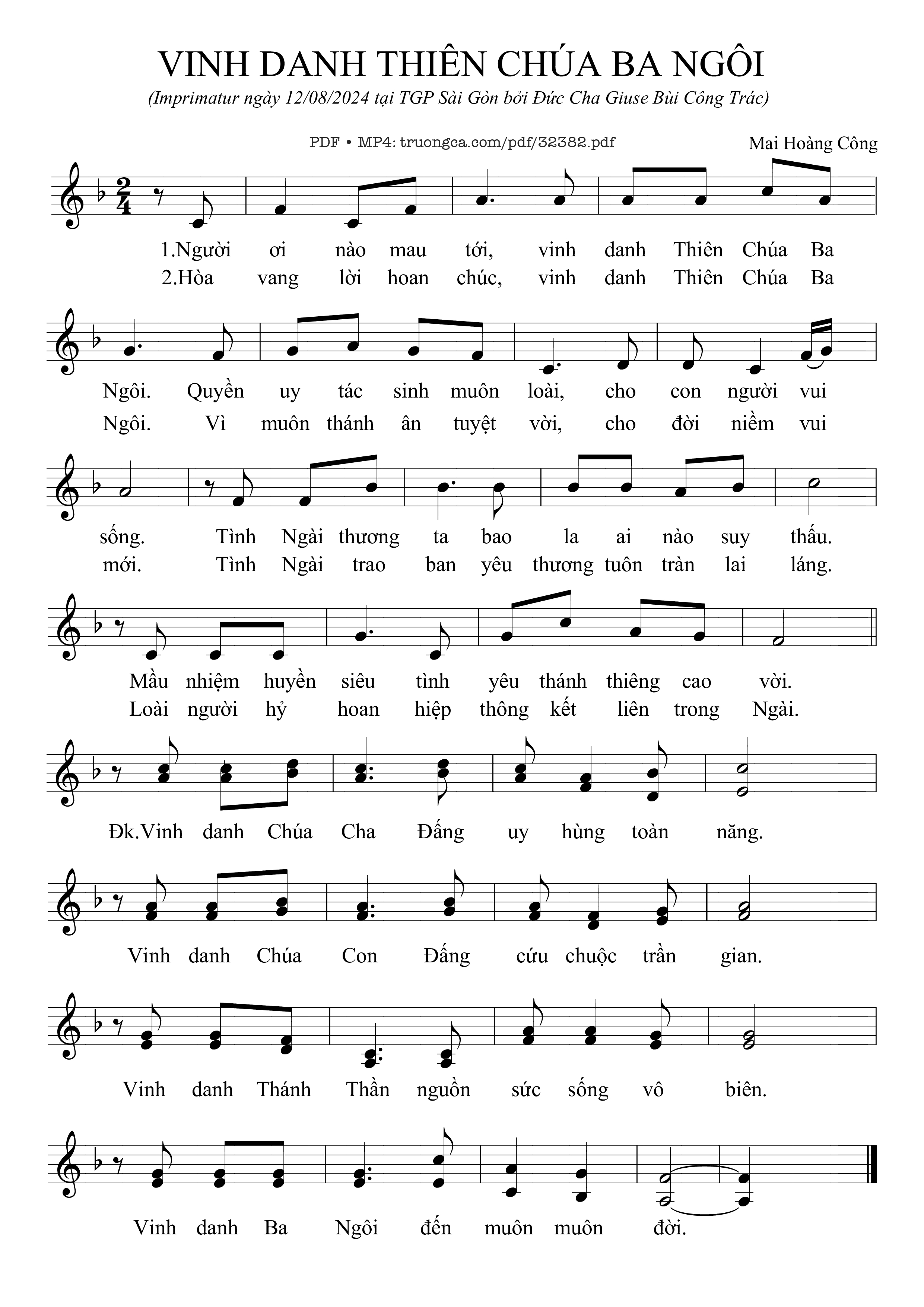 Sheet nhạc PDF bài Vinh Danh Thiên Chúa Ba Ngôi