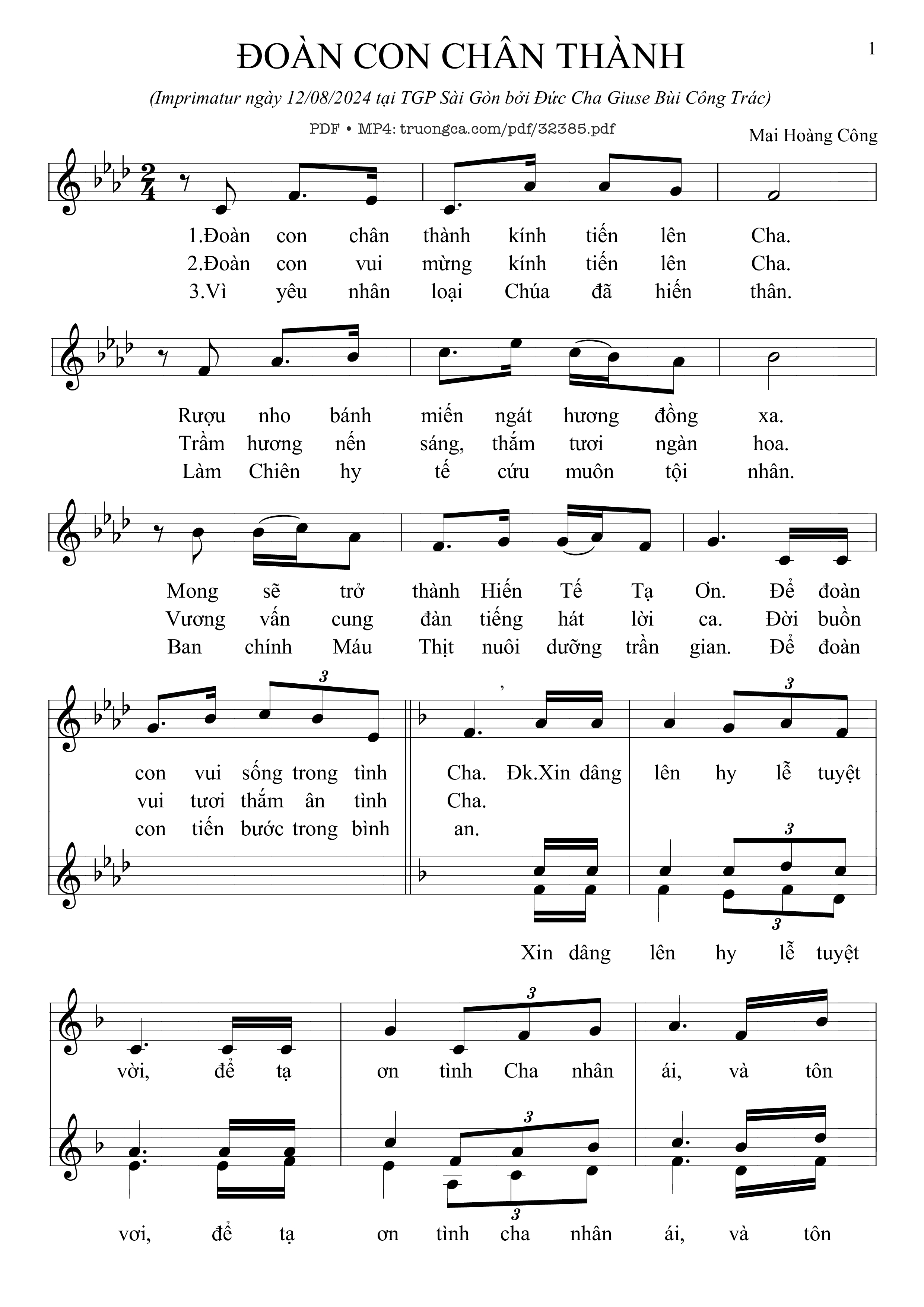 Sheet nhạc PDF bài Đoàn Con Chân Thành