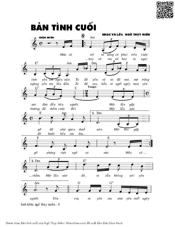 Trang 2 của Sheet nhạc PDF bài hát Bản tình cuối - Ngô Thụy Miên, 1. Mưa có  rơi và nắng có  phai. Trên cuộc  tình yêu em ngày  nao Ta đã  yêu và ta đã mơ