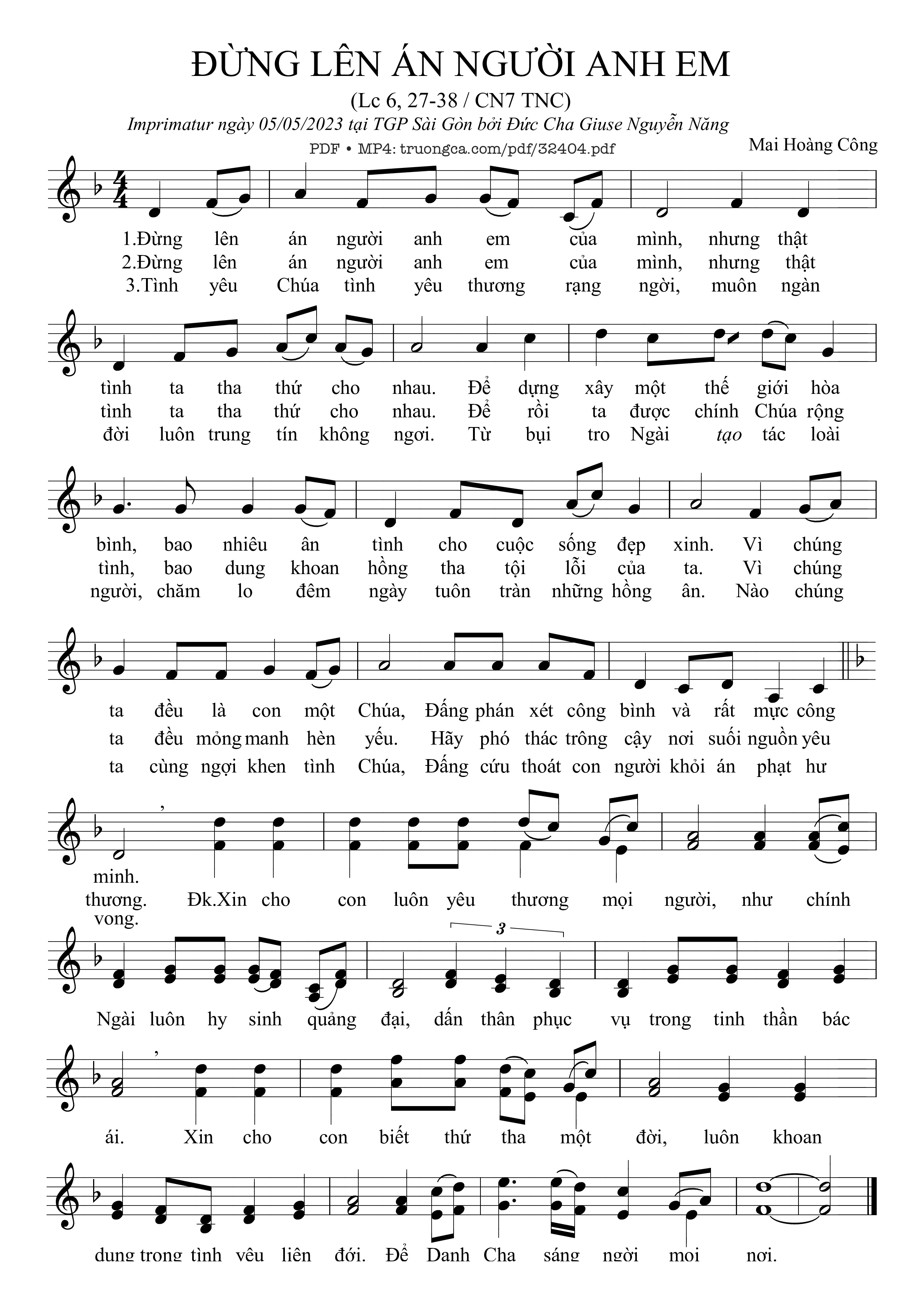 Sheet nhạc PDF bài Đừng Lên Án Người Anh Em