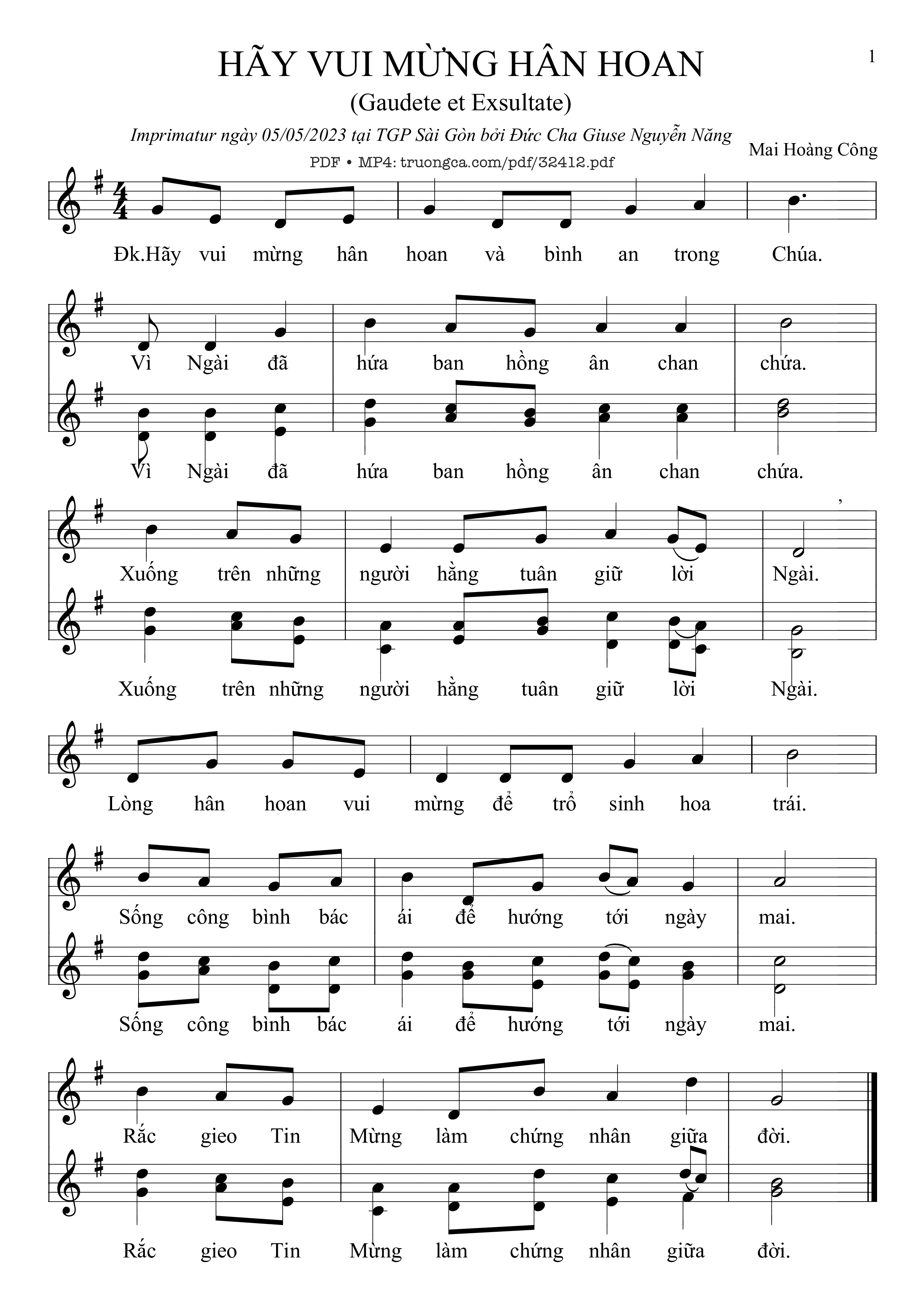 Sheet nhạc PDF bài Hãy Vui Mừng Hân Hoan