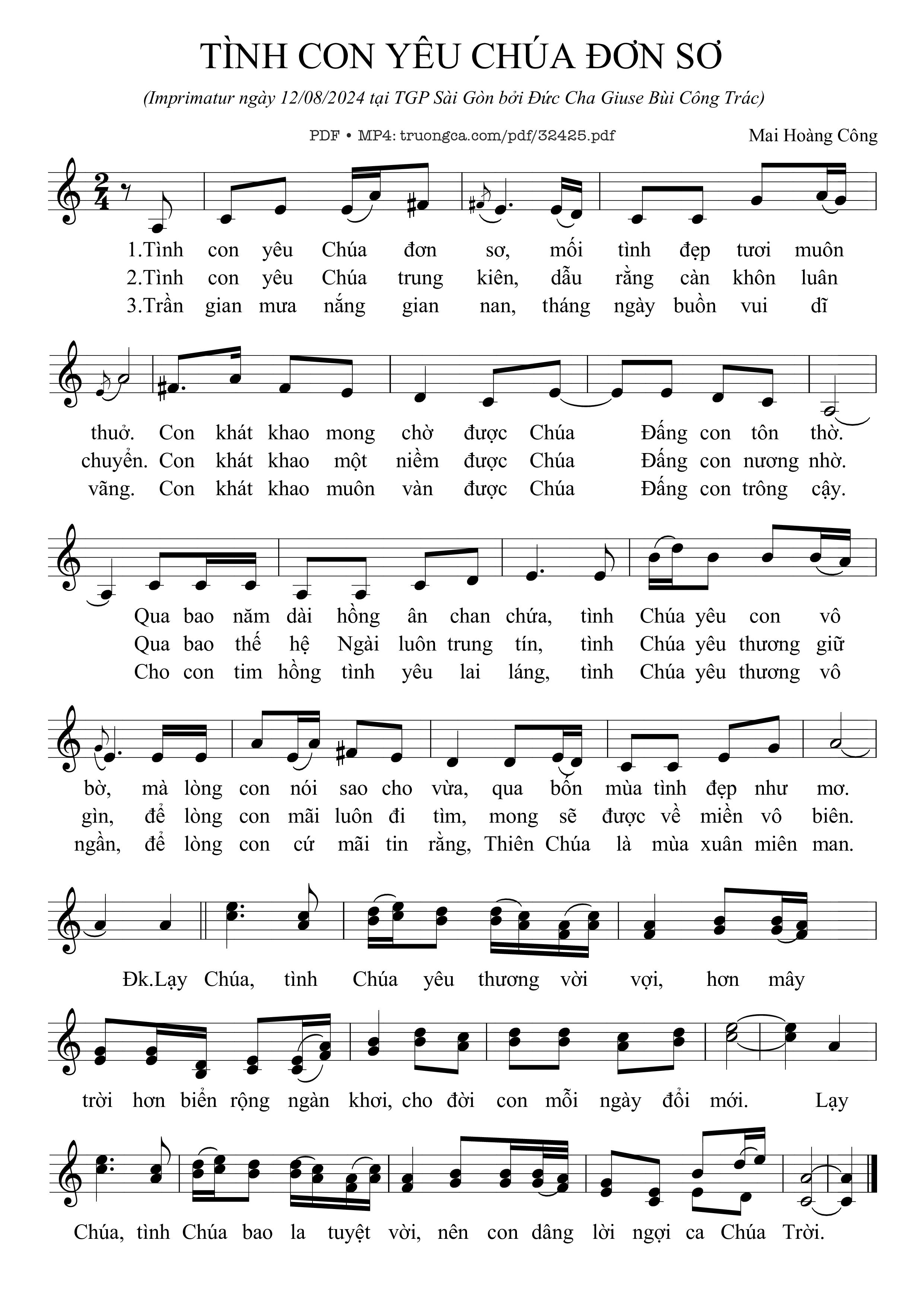 Sheet nhạc PDF bài Tình Con Yêu Chúa Đơn Sơ