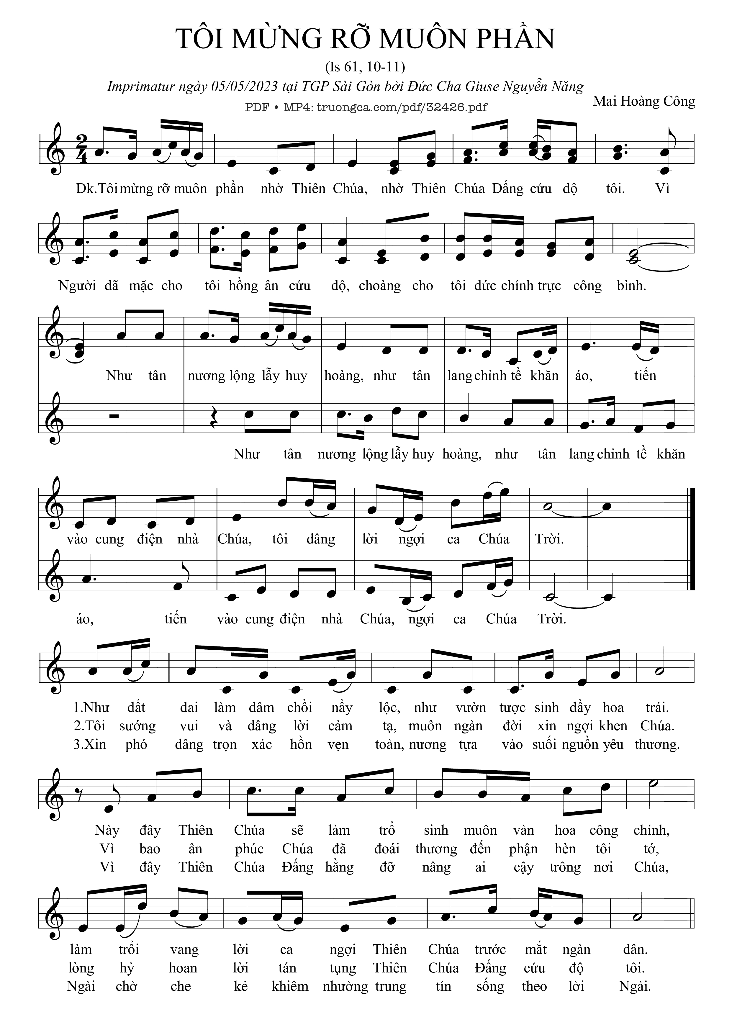 Sheet nhạc PDF bài Tôi Mừng Rỡ Muôn Phần
