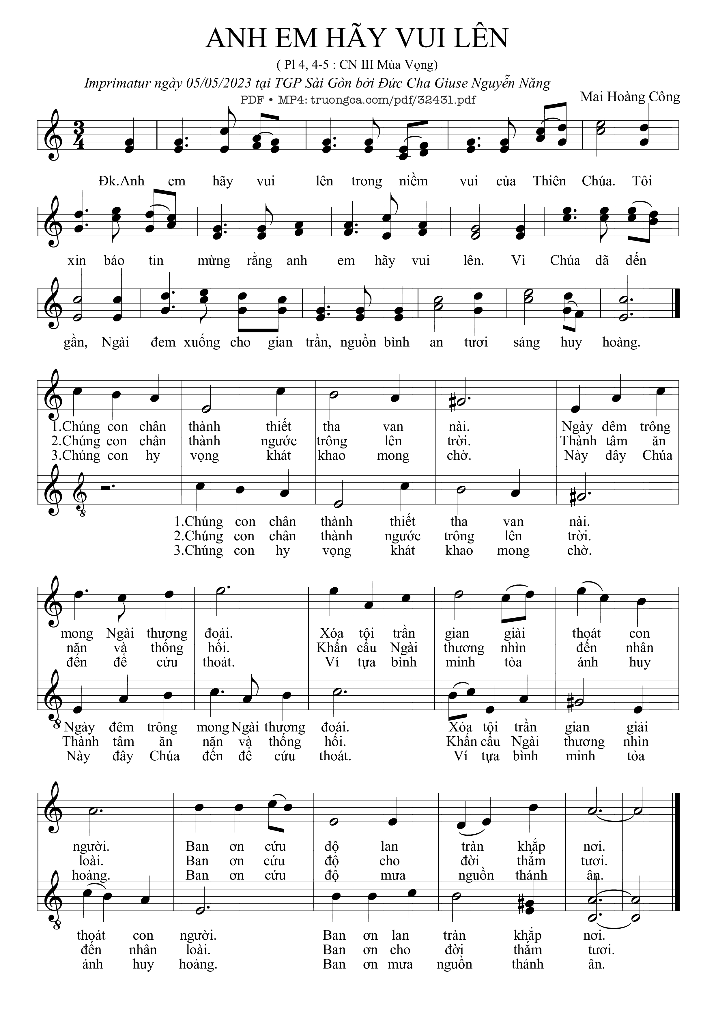 Sheet nhạc PDF bài Anh Em Hãy Vui Lên