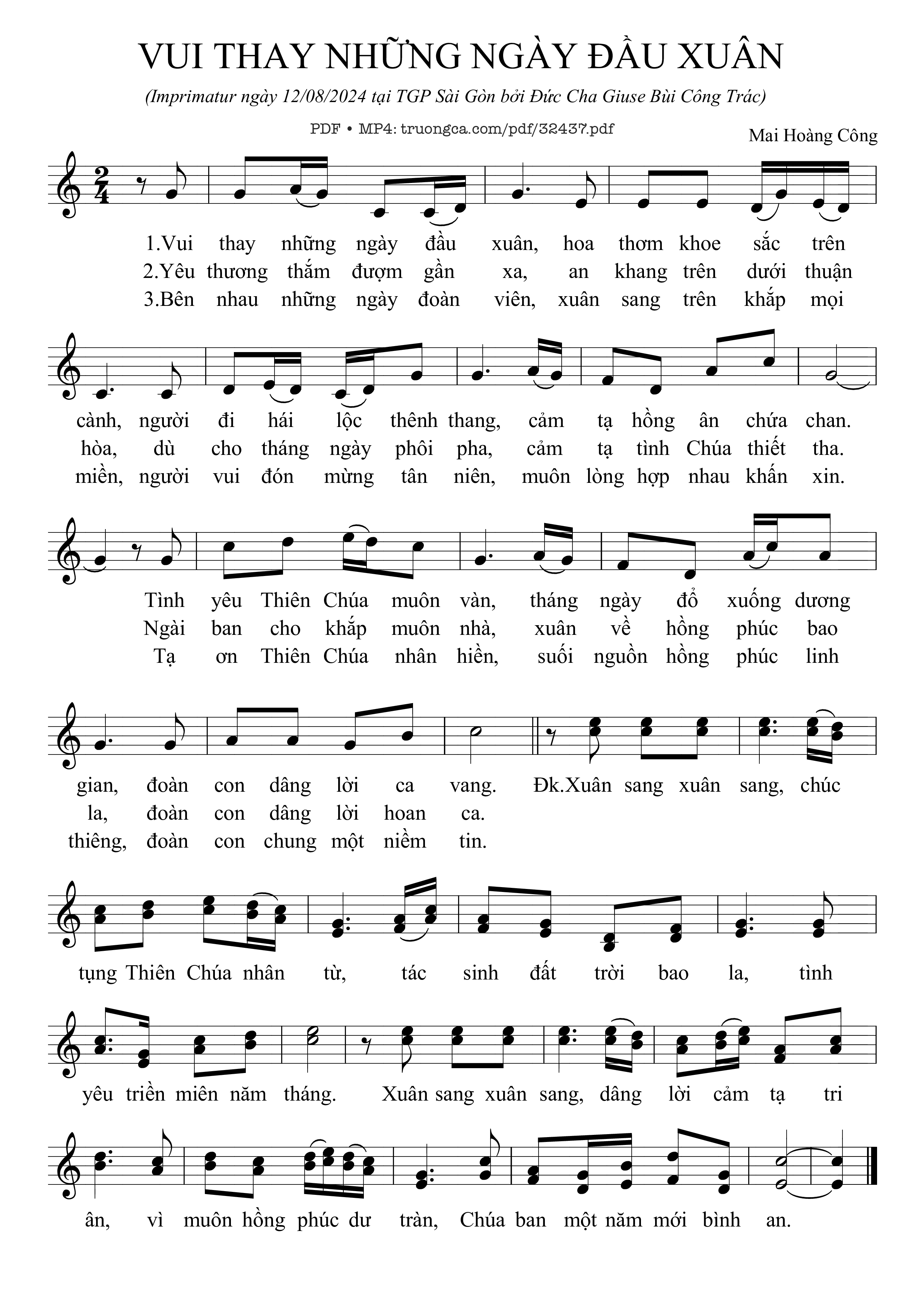 Sheet nhạc PDF bài Vui Thay Những Ngày Đầu Xuân