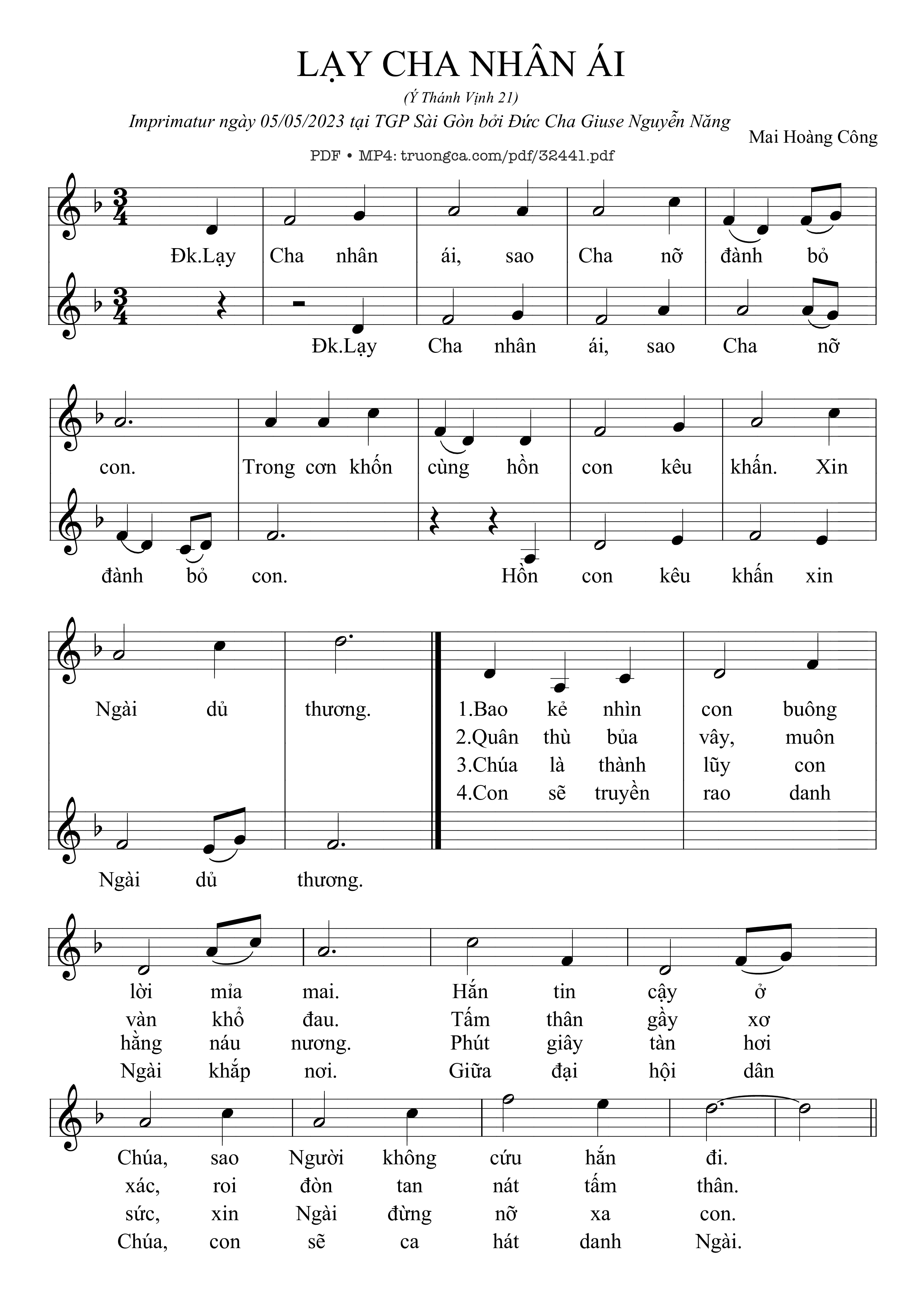 Sheet nhạc PDF bài Thánh Vịnh 21, Lạy Cha Nhân Ái