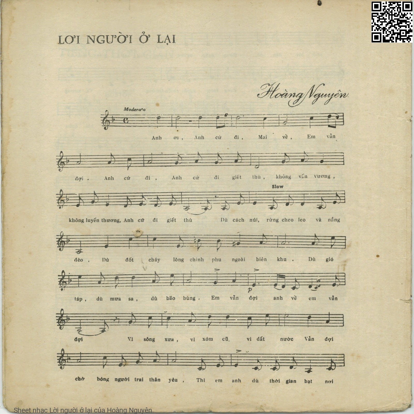 Trang 1 của Sheet nhạc PDF bài hát Lời người ở lại - Hoàng Nguyên, Anh  ơi! Anh  cứ  đi. Mai  về em vẫn  đợi Anh cứ  đi, anh cứ đi giết  thù