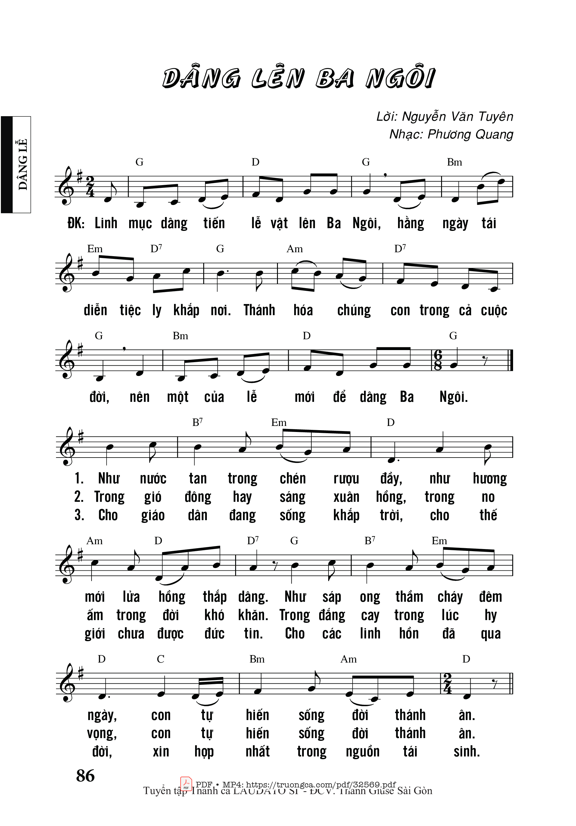 Sheet nhạc PDF bài Dâng Lên Ba Ngôi