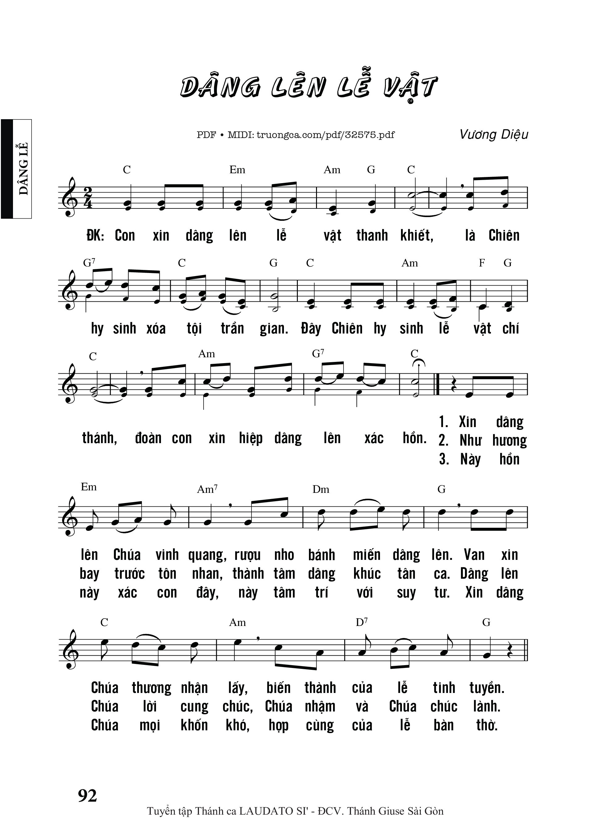 Sheet nhạc PDF bài Dâng Lên Lễ Vật