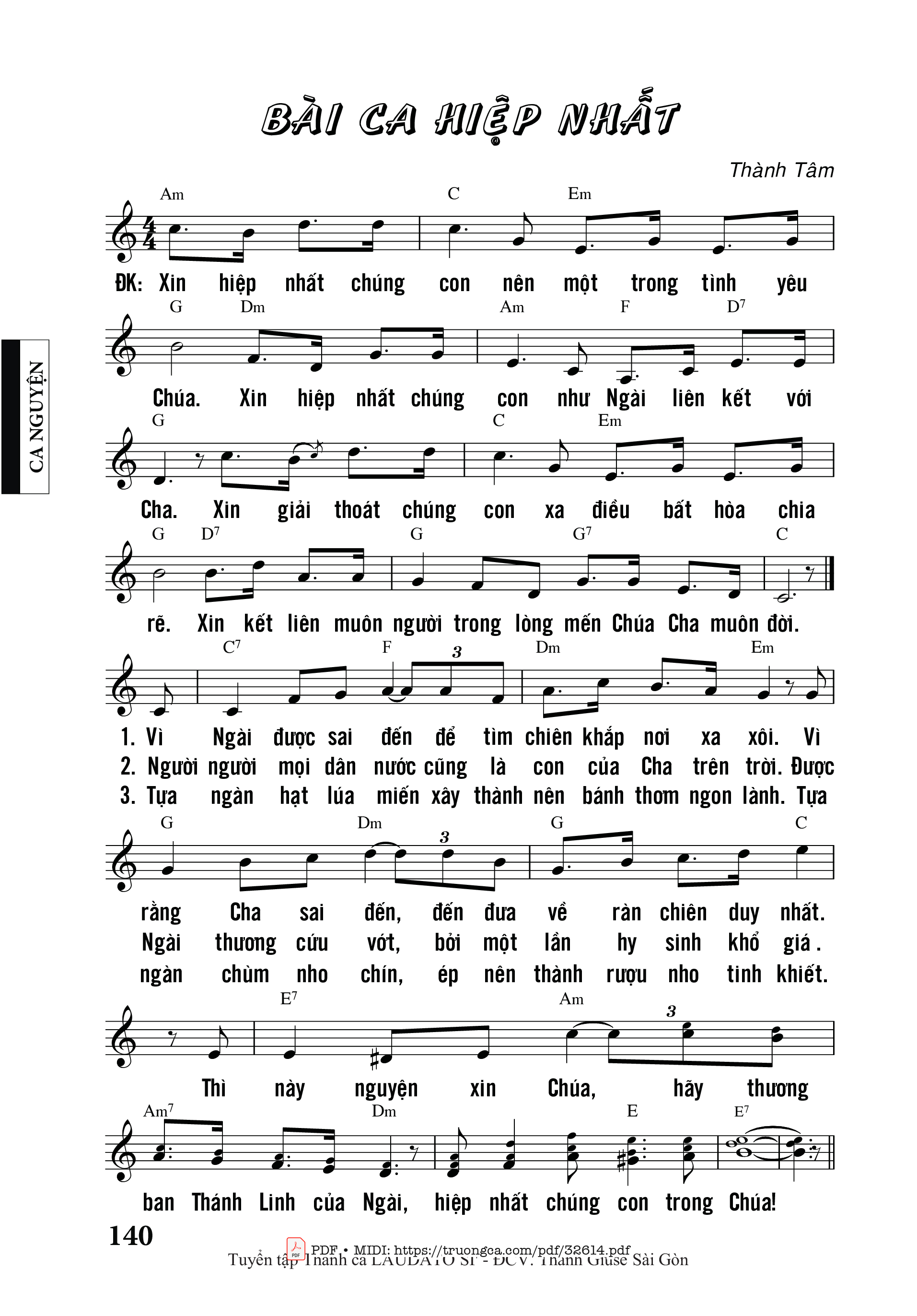 Sheet nhạc PDF bài Bài Ca Hiệp Nhất