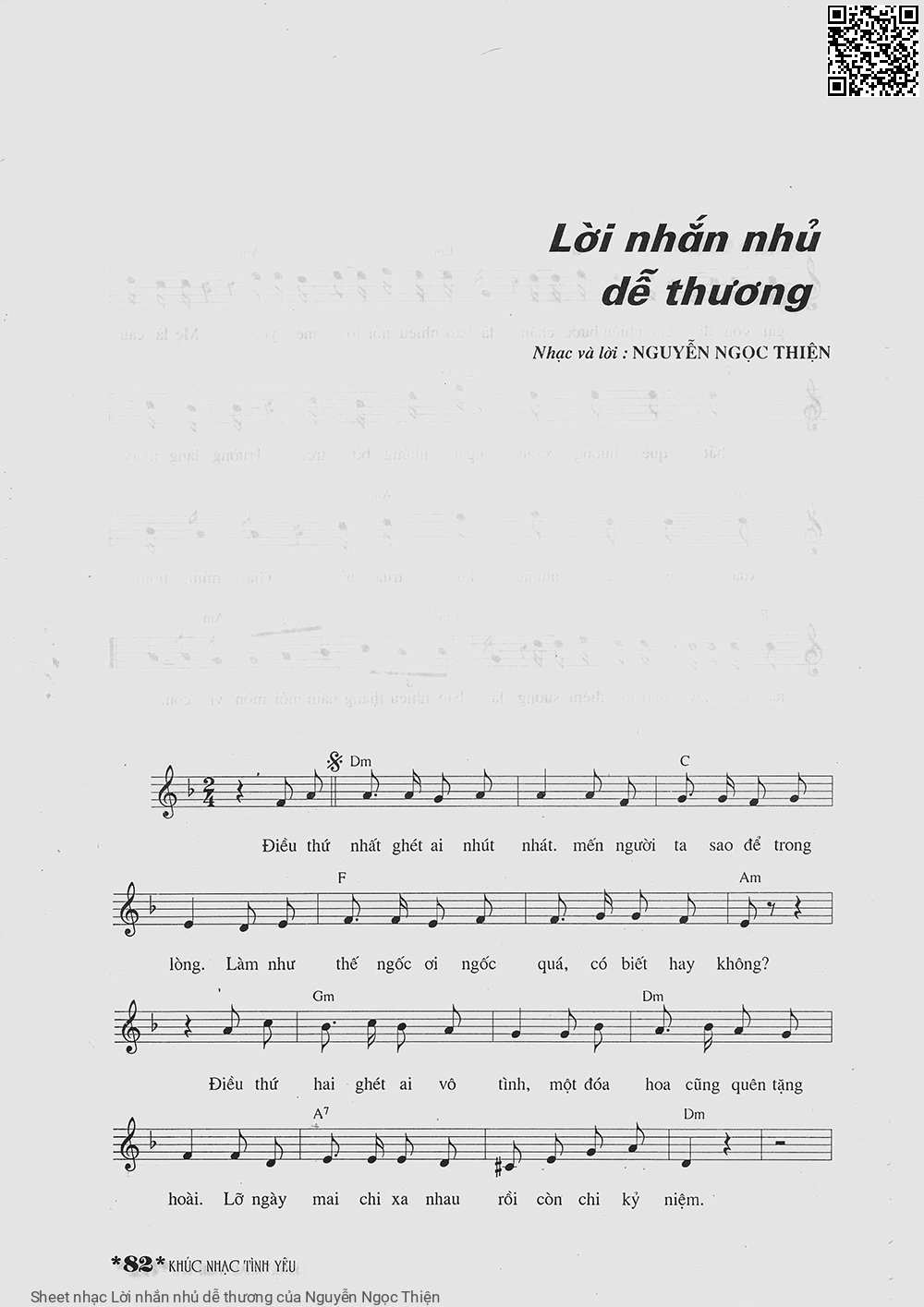 Trang 1 của Sheet nhạc PDF bài hát Lời nhắn nhủ dễ thương - Nguyễn Ngọc Thiện, Điều thứ  nhất, ghét ai nhút nhát. Mến người  ta sao để trong lòng Làm như  thế ngốc ơi ngốc quá có biết hay  không