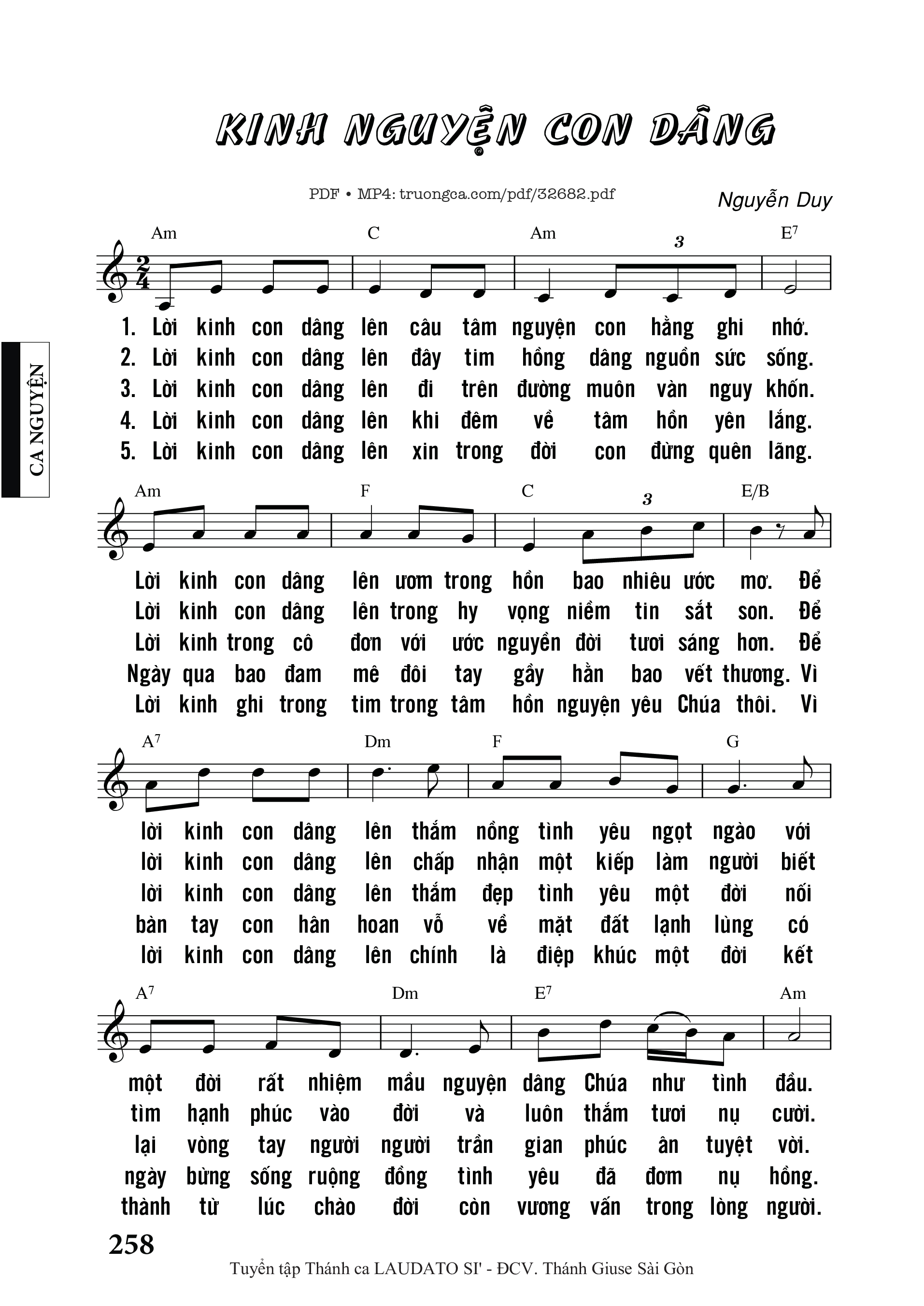 Sheet nhạc PDF bài Kinh Nguyện Con Dâng