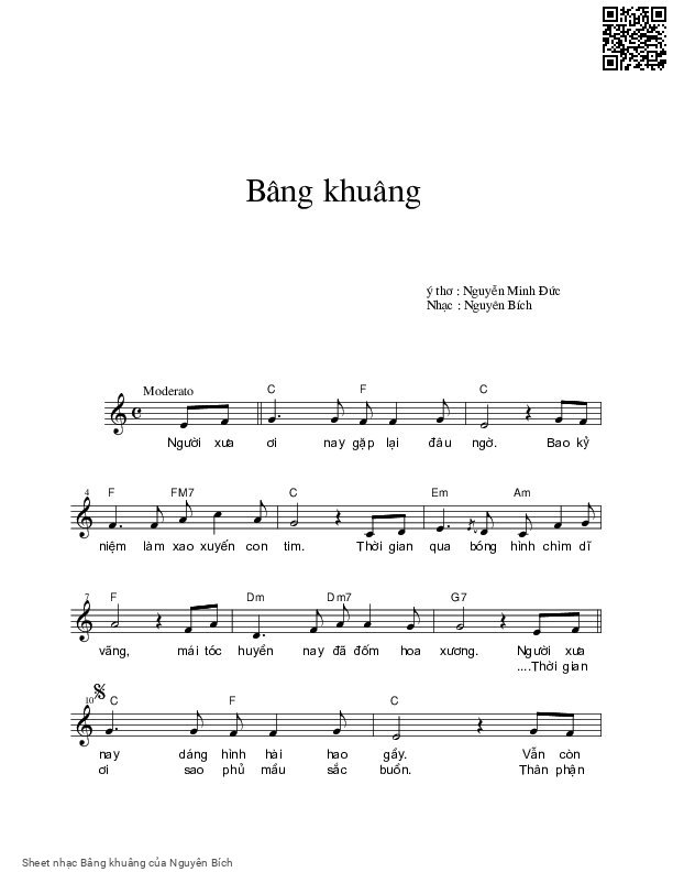 Sheet nhạc Bâng khuâng - Nguyên Bích