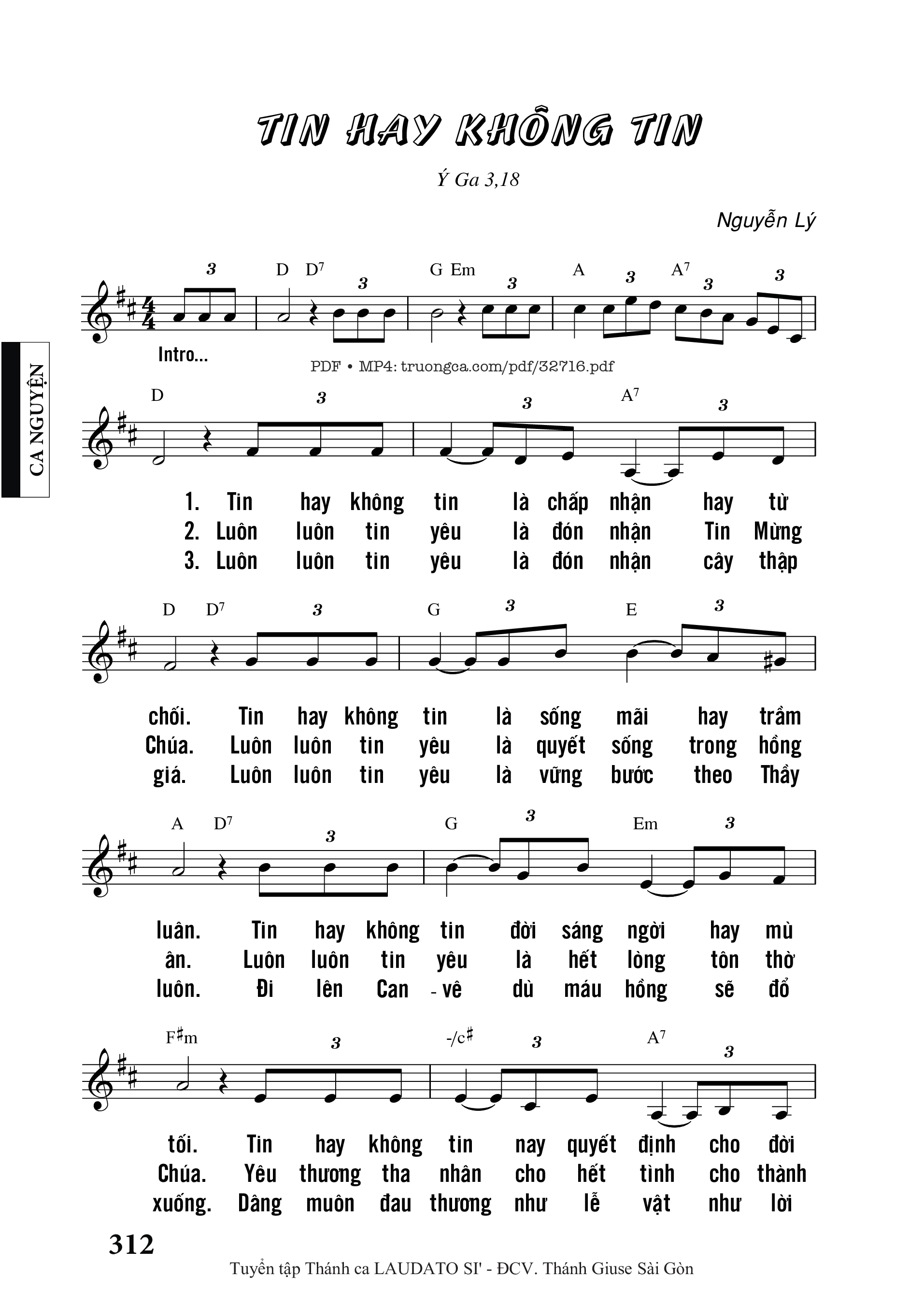 Sheet nhạc PDF bài Tin Hay Không Tin