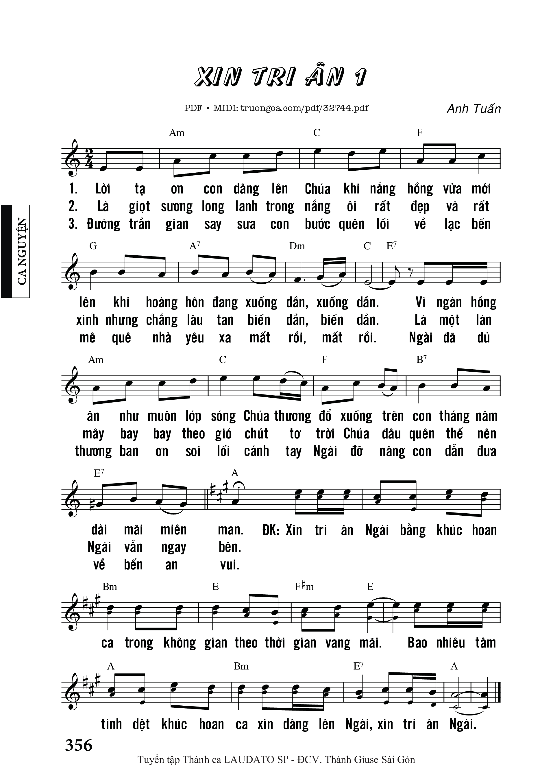 Sheet nhạc PDF bài Xin Tri Ân 1 - Anh Tuấn