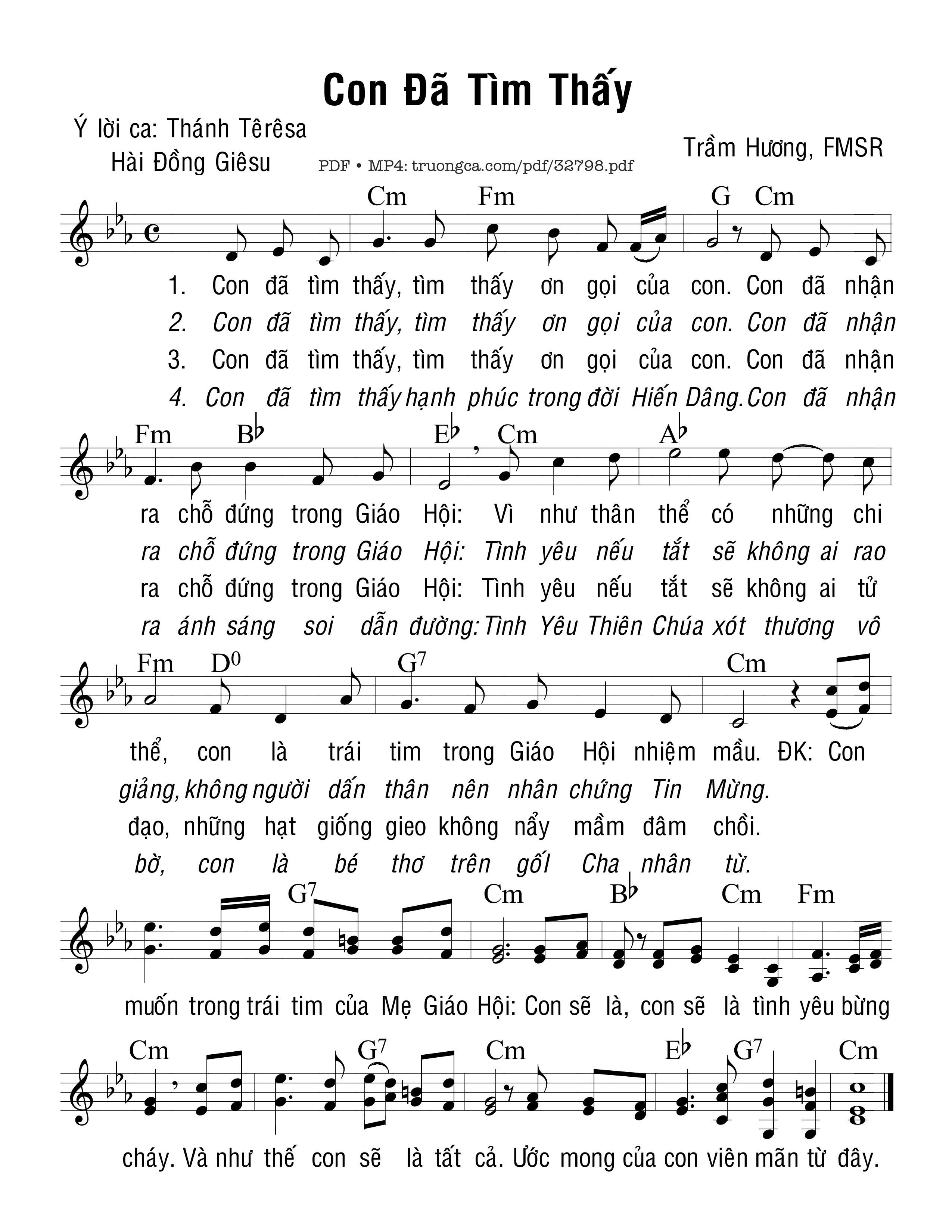 Sheet nhạc PDF bài Con Đã Tìm Thấy
