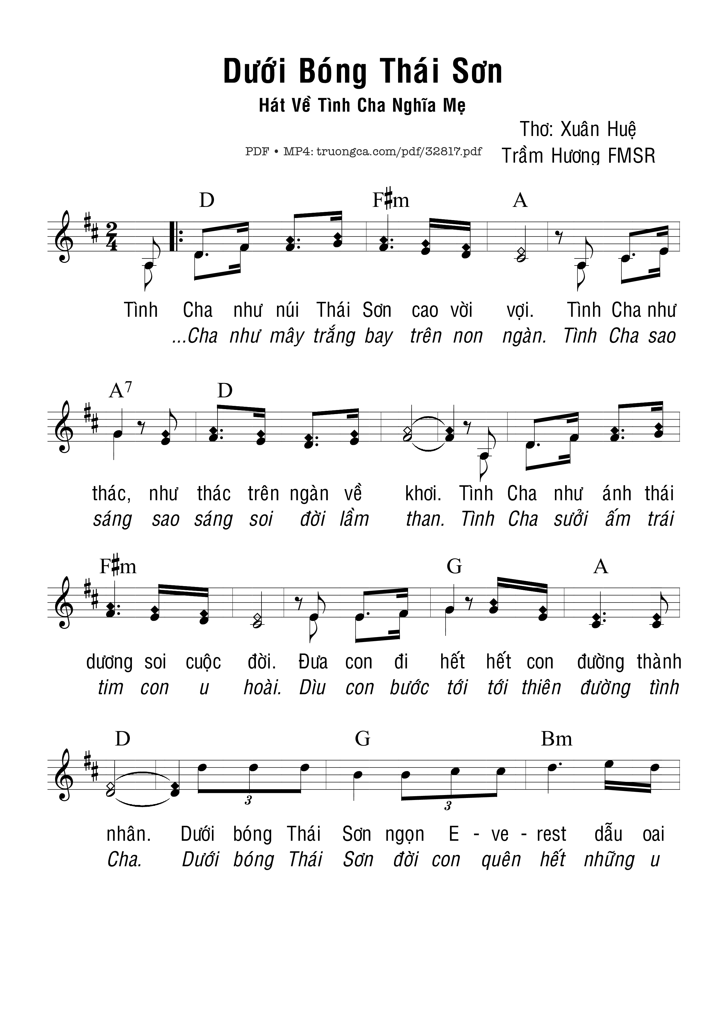 Sheet nhạc PDF bài Dưới Bóng Thái Sơn