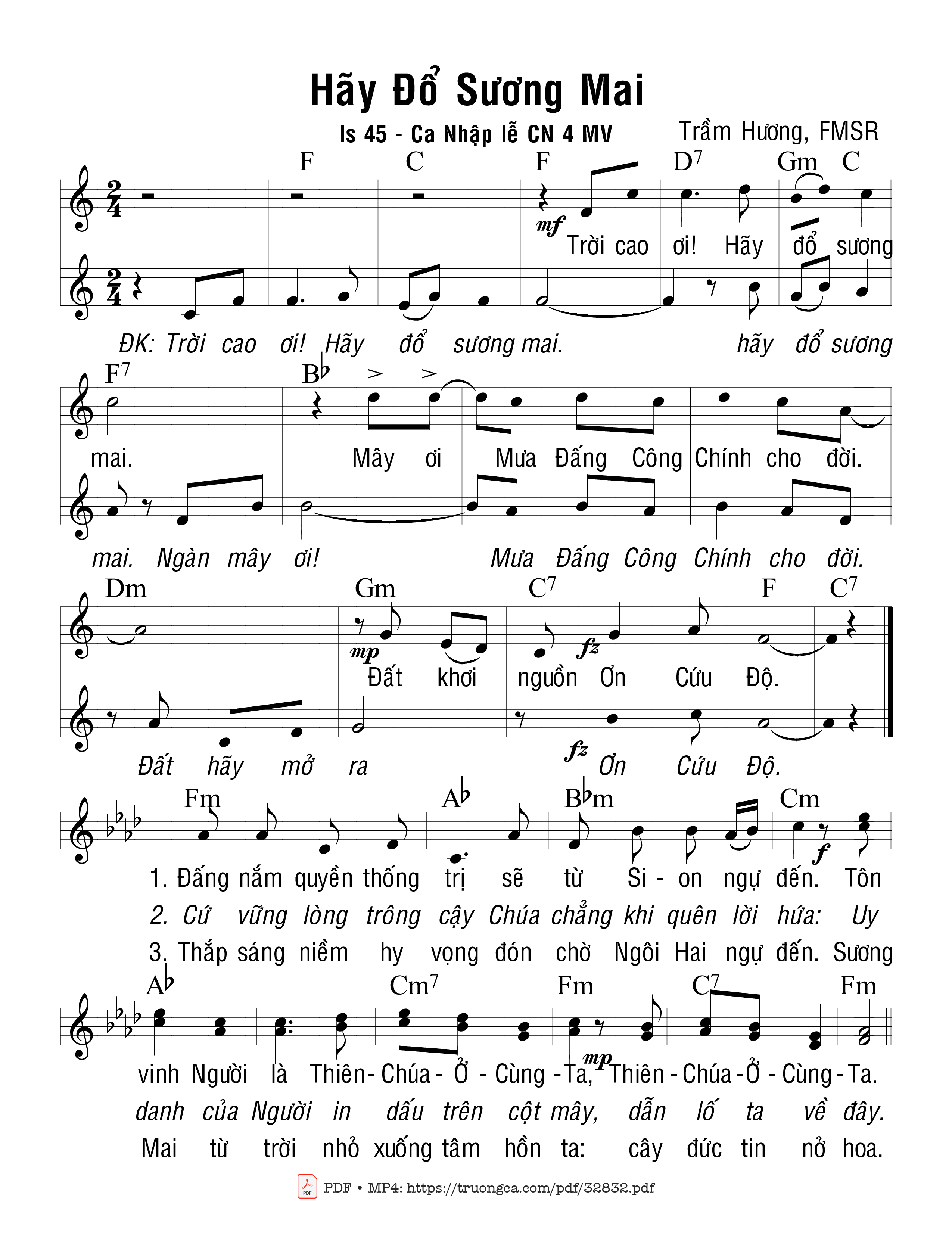 Sheet nhạc PDF bài Hãy Đổ Sương Mai