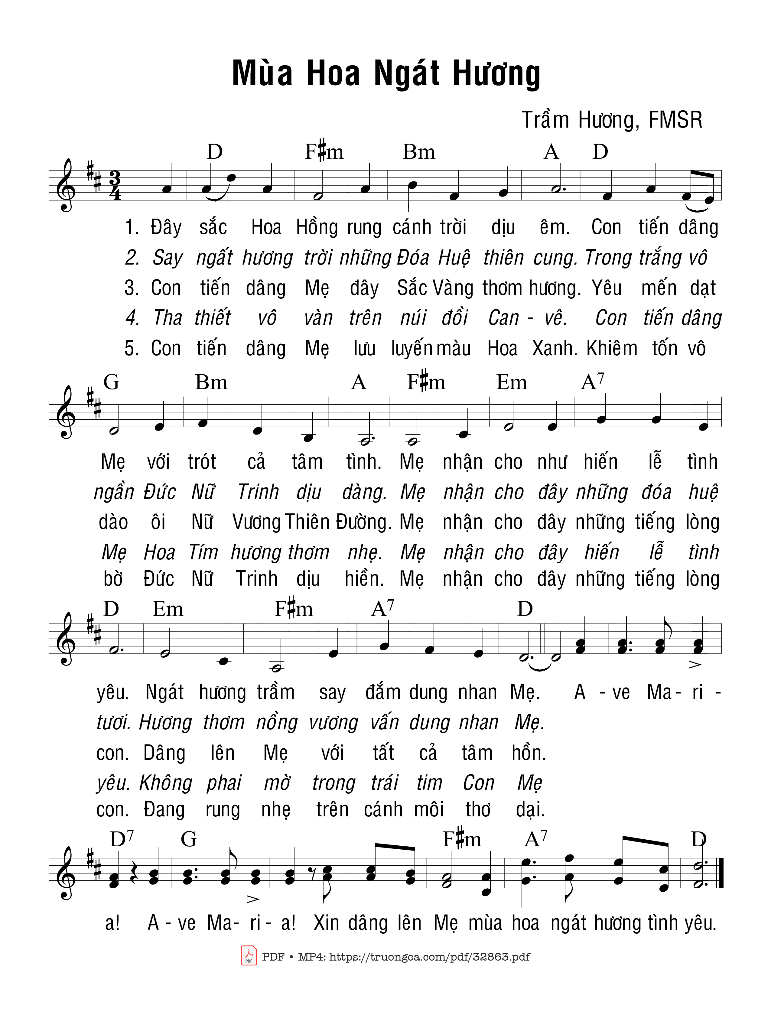 Sheet nhạc PDF bài Mùa Hoa Ngát Hương