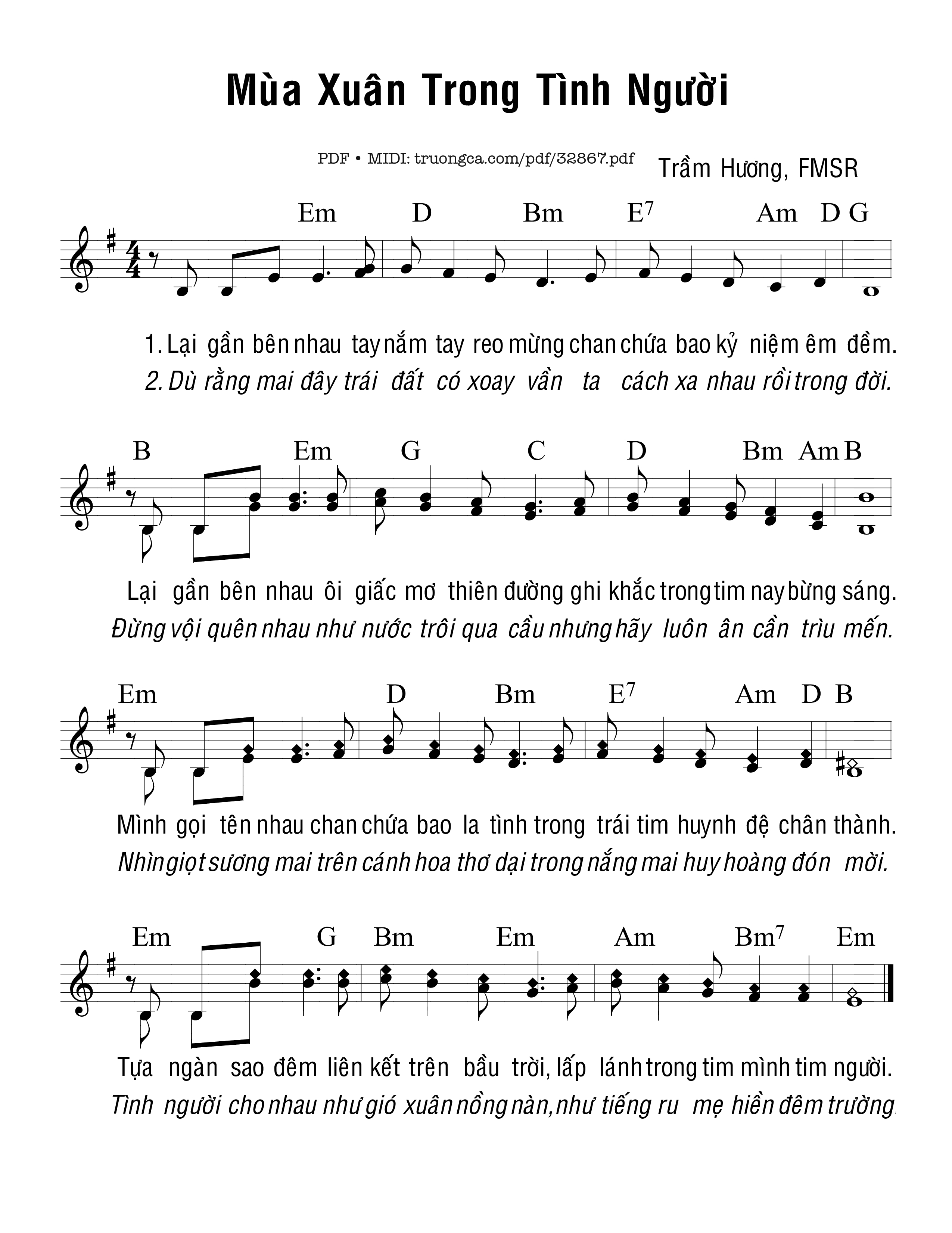 Sheet nhạc PDF bài Mùa Xuân Trong Tình Người