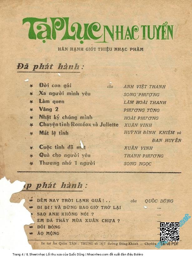 Trang 4 của Sheet nhạc PDF bài hát Lối thu xưa - Quốc Dũng, 1.  Chiều trở về khuôn  viên sân trường xưa ngõ vắng im  lìm. Thẫn thờ hàng cây  nghiêng ôm hình  em bé nhỏ dịu  hiền