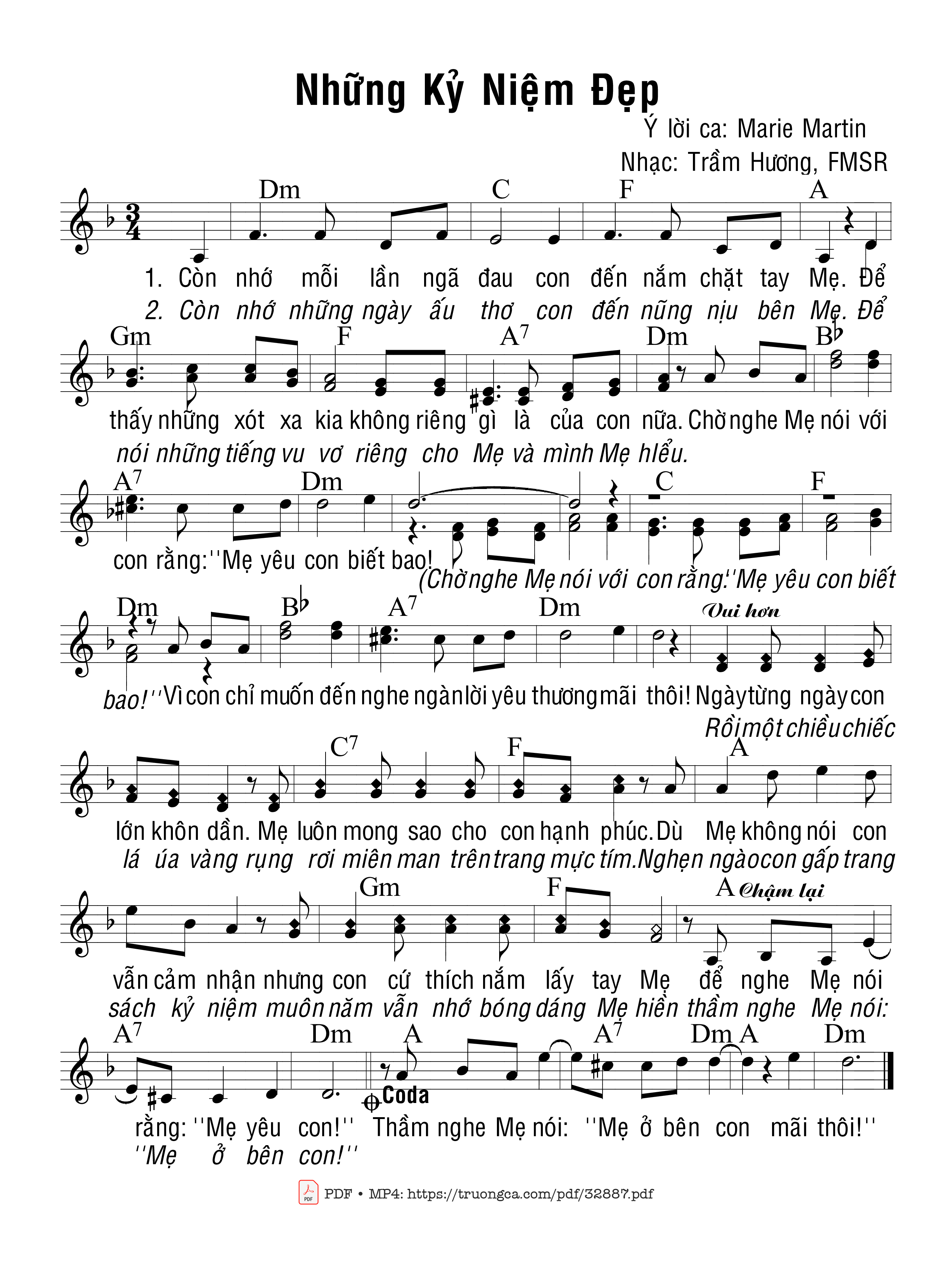 Sheet nhạc PDF bài Những Kỷ Niệm Đẹp