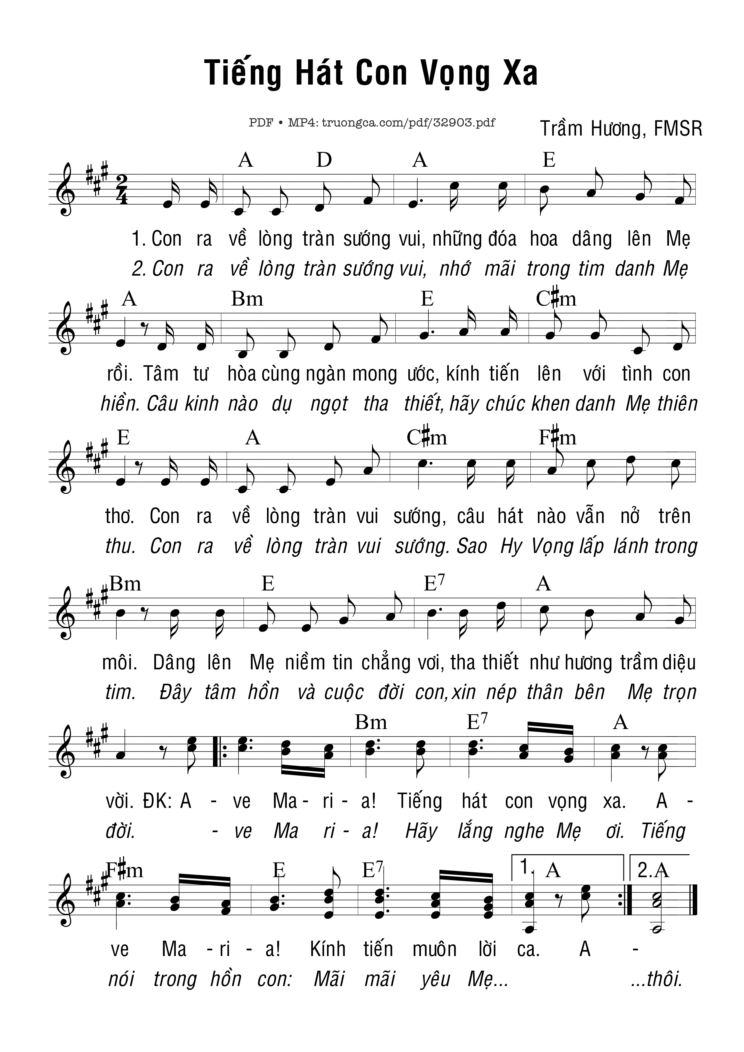 Sheet nhạc PDF bài Tiếng Hát Con Vọng Xa