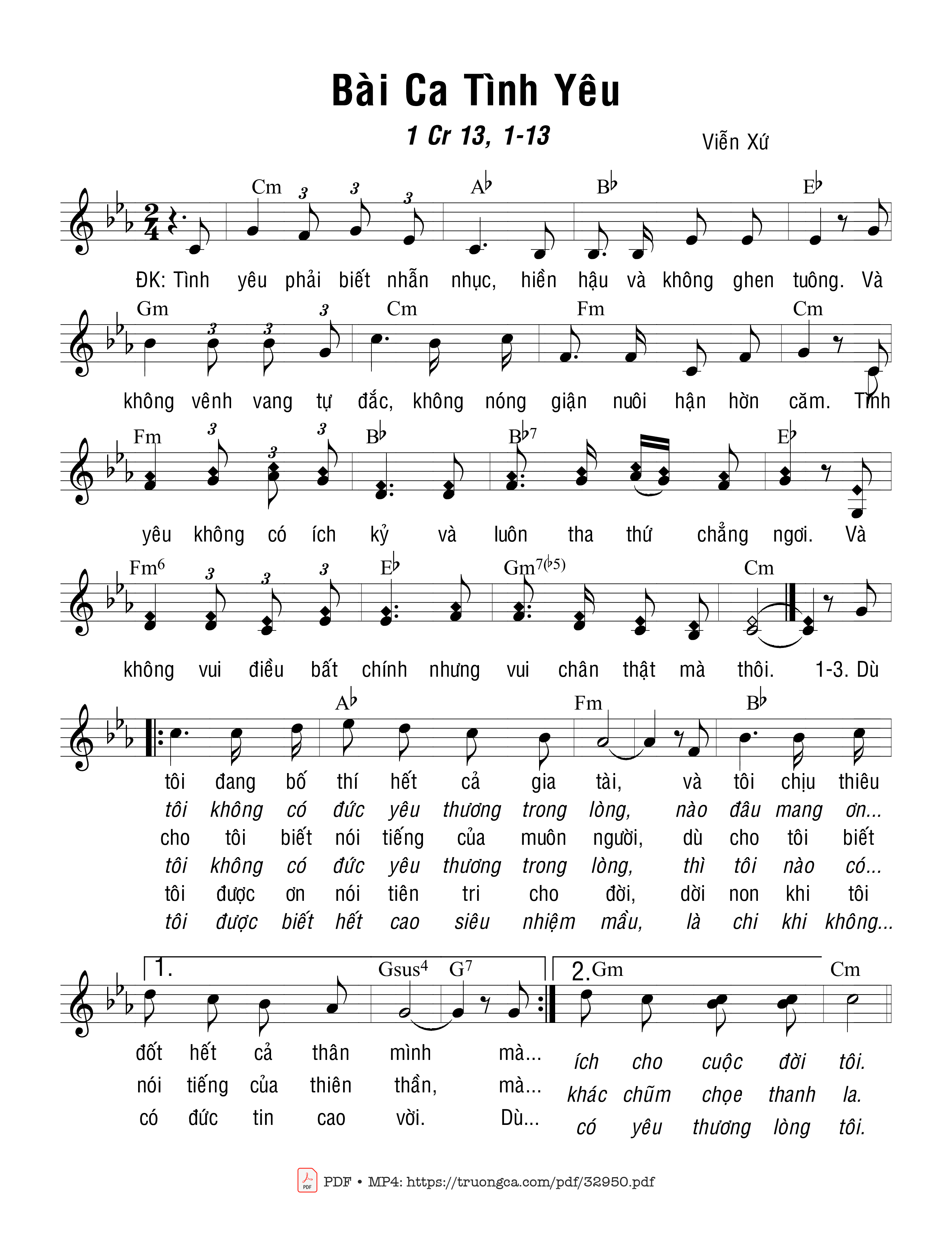 Sheet nhạc PDF bài Bài Ca Tình Yêu (1 Cr. 13)
