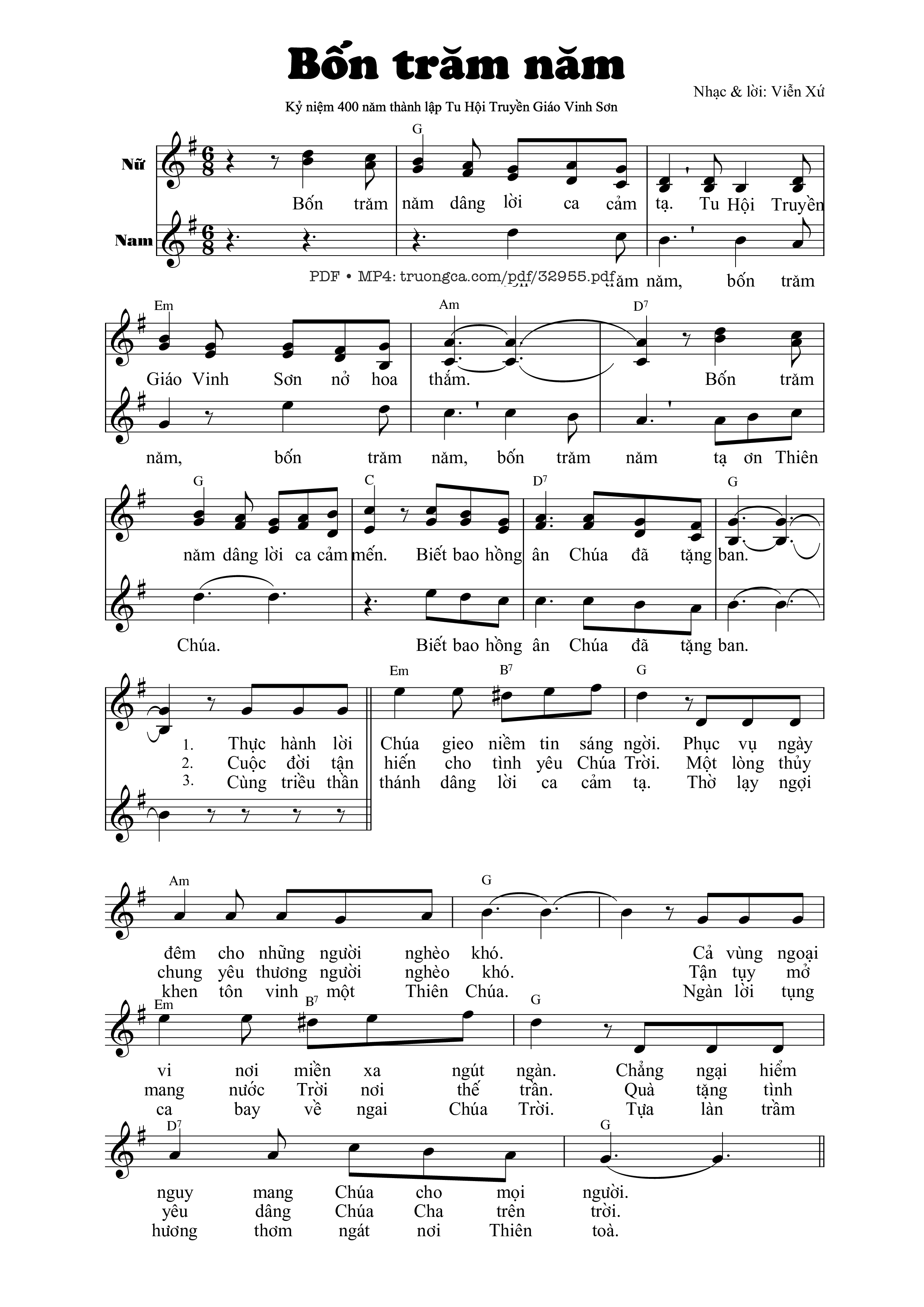 Sheet nhạc PDF bài Bốn Trăm Năm