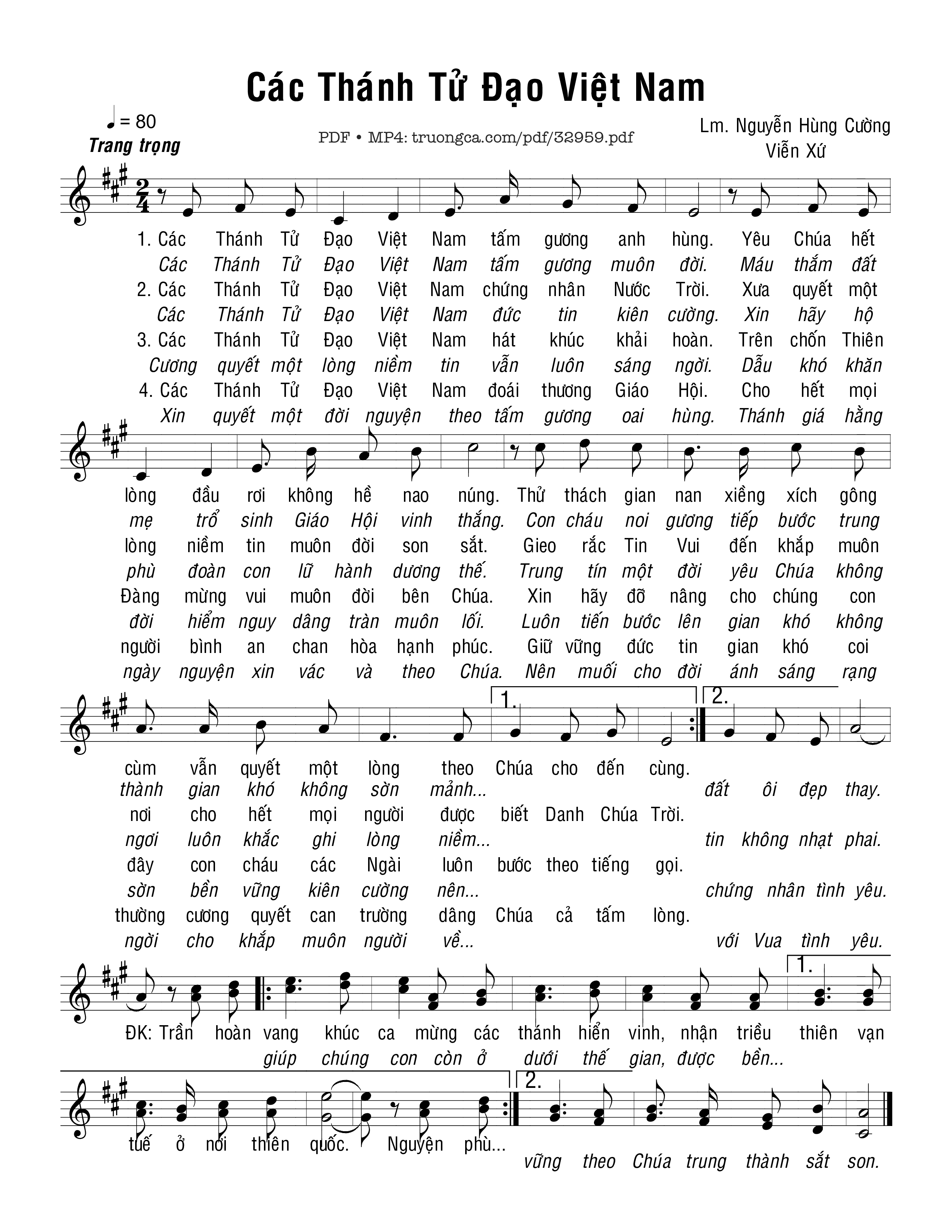 Trang 1 của Sheet nhạc PDF bài hát Các Thánh Tử Đạo Việt Nam - Viễn Xứ