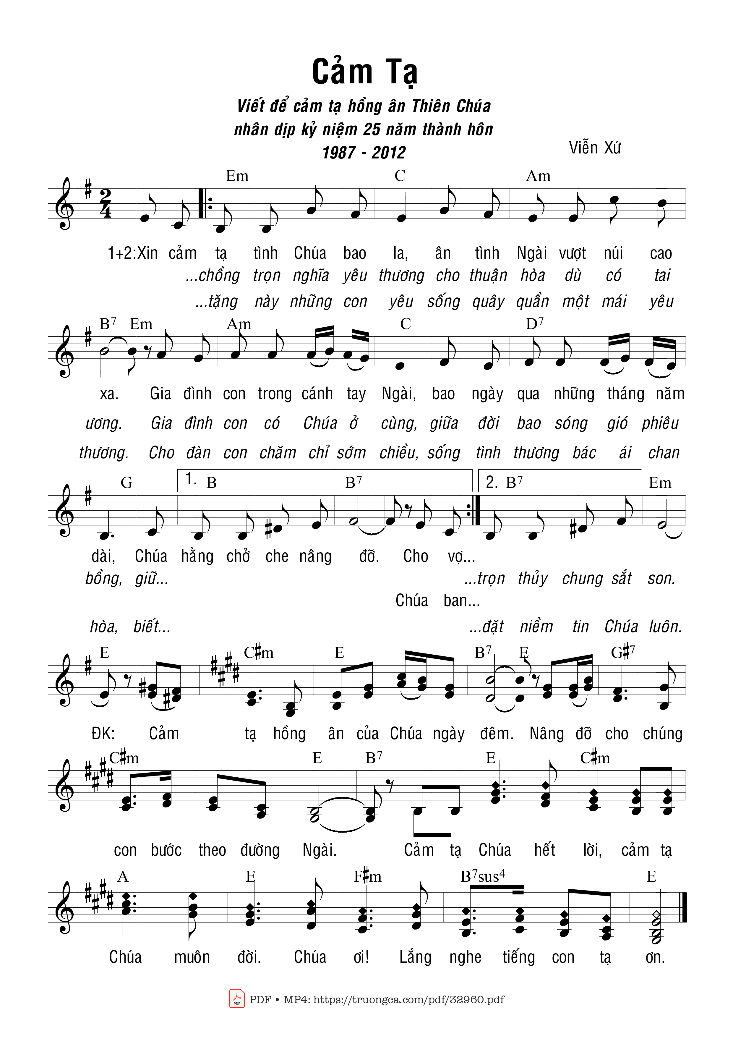 Trang 1 của Sheet nhạc PDF bài hát Cảm Tạ - Viễn Xứ