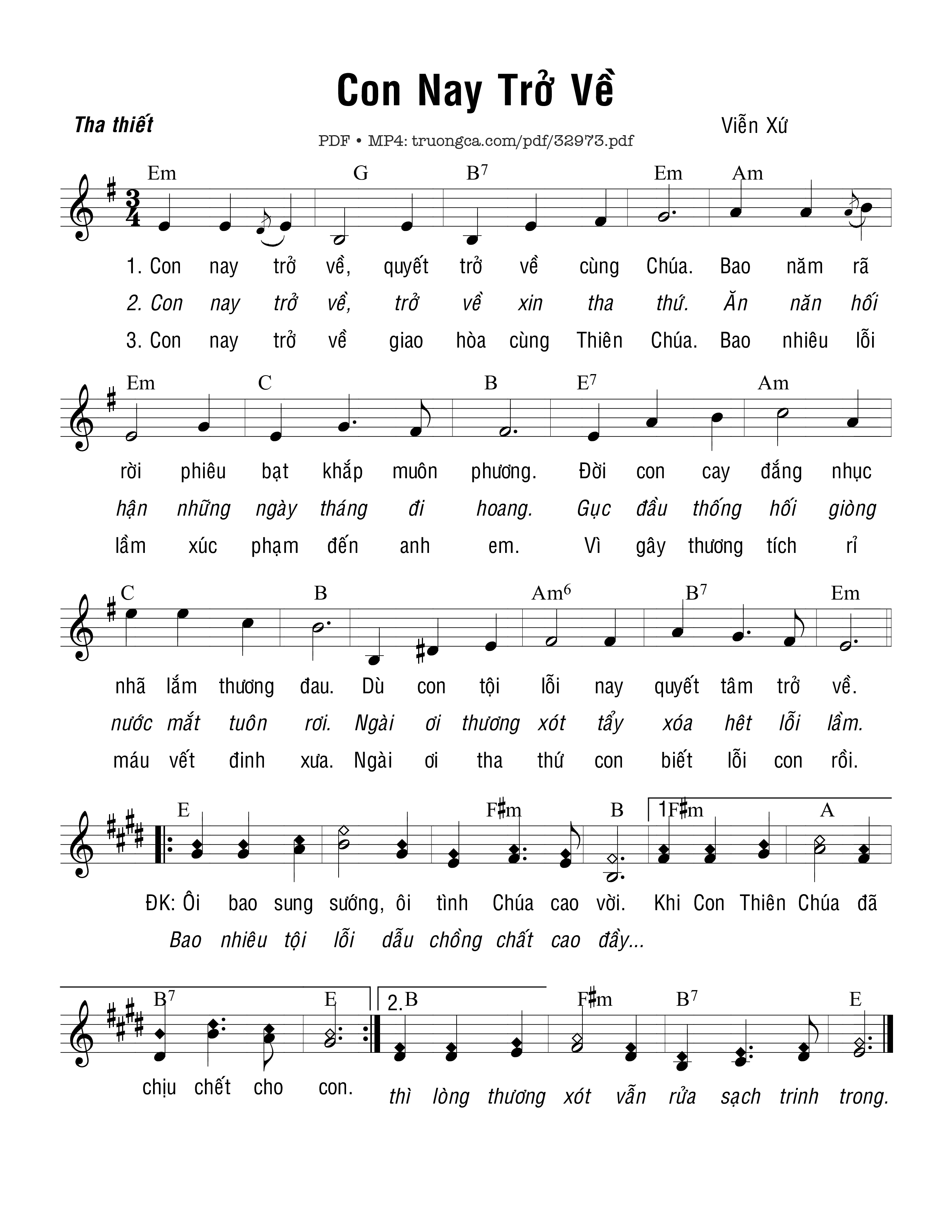 Sheet nhạc PDF bài Con Nay Trở Về