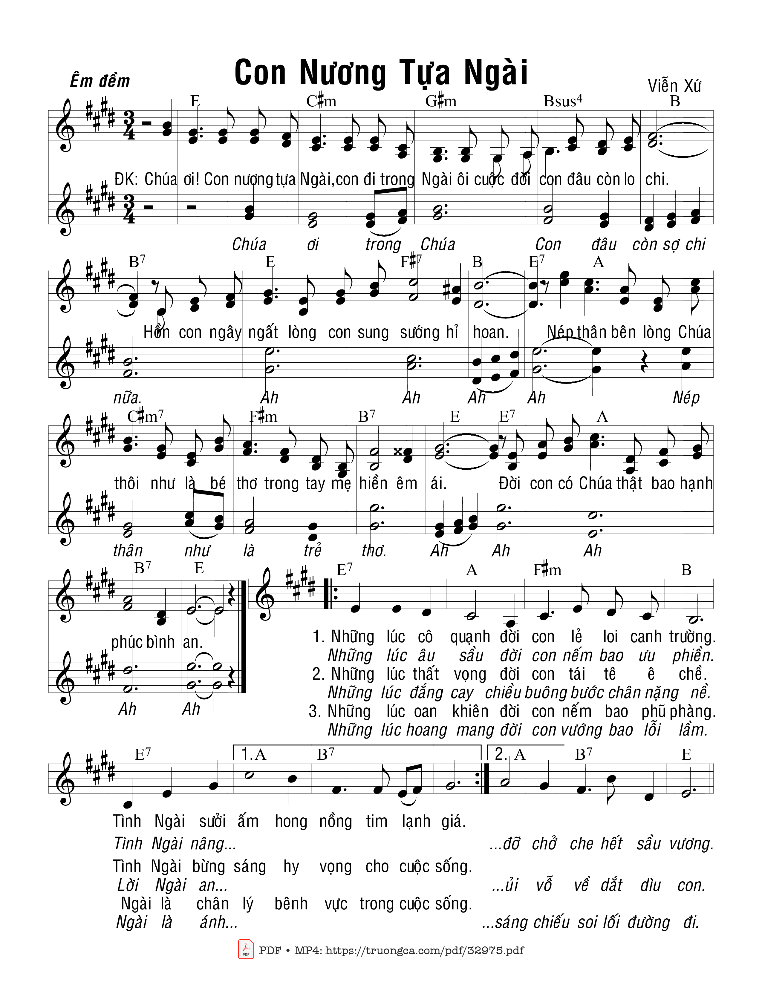 Sheet nhạc PDF bài Con Nương Tựa Ngài (4 Bè)