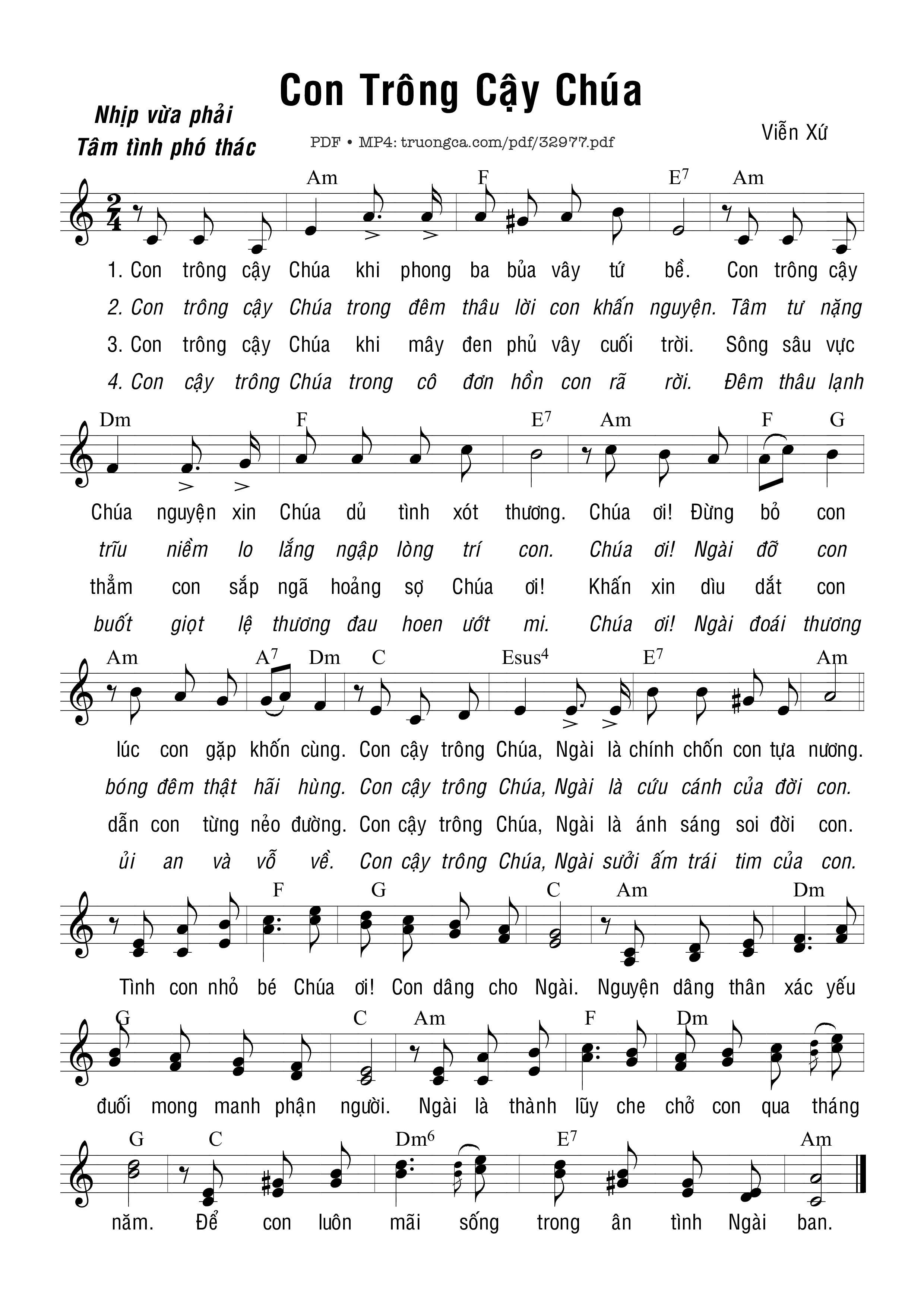 Sheet nhạc PDF bài Con Trông Cậy Chúa