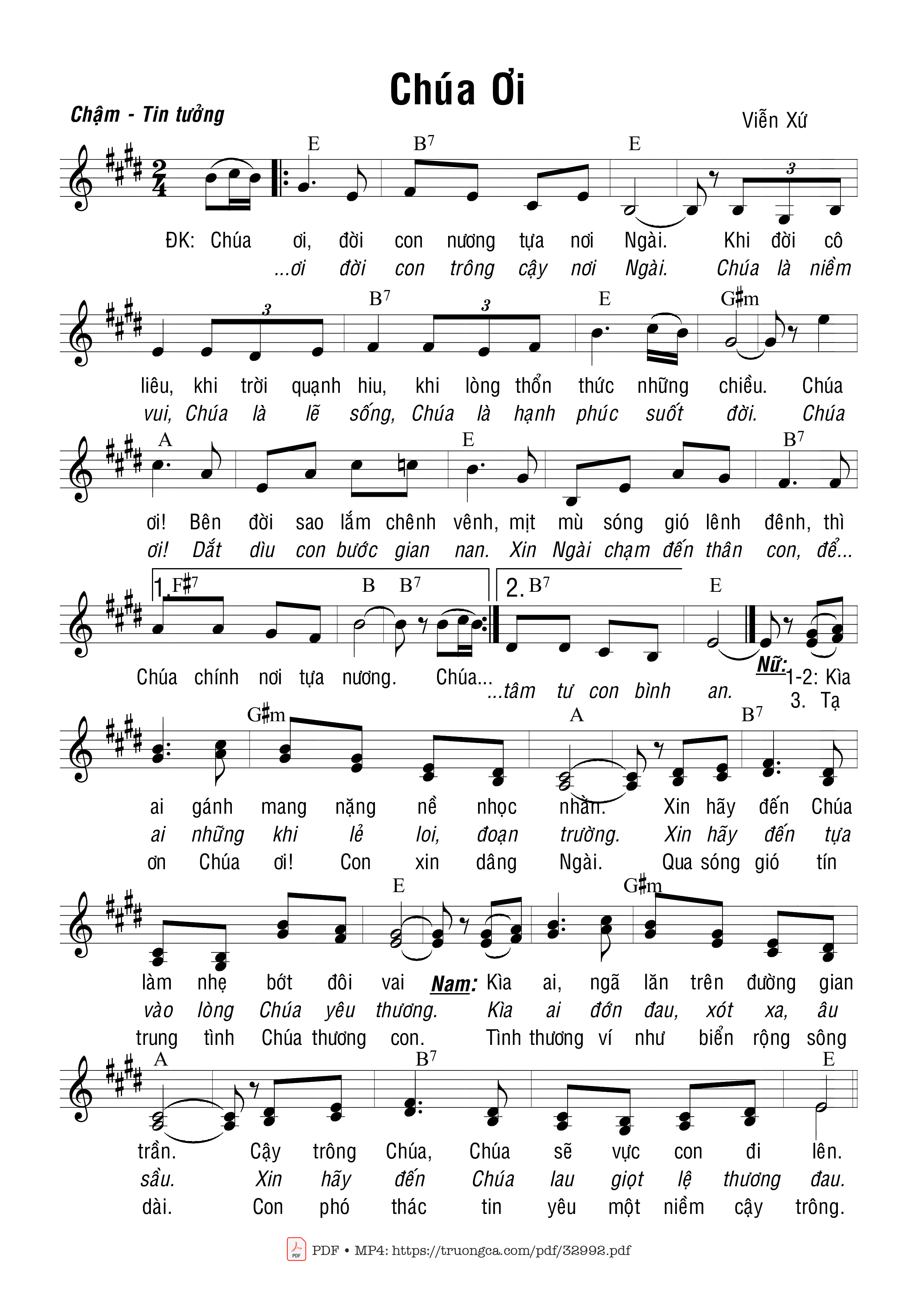 Trang 1 của Sheet nhạc PDF bài hát Chúa Ơi (2 Bè) - Viễn Xứ