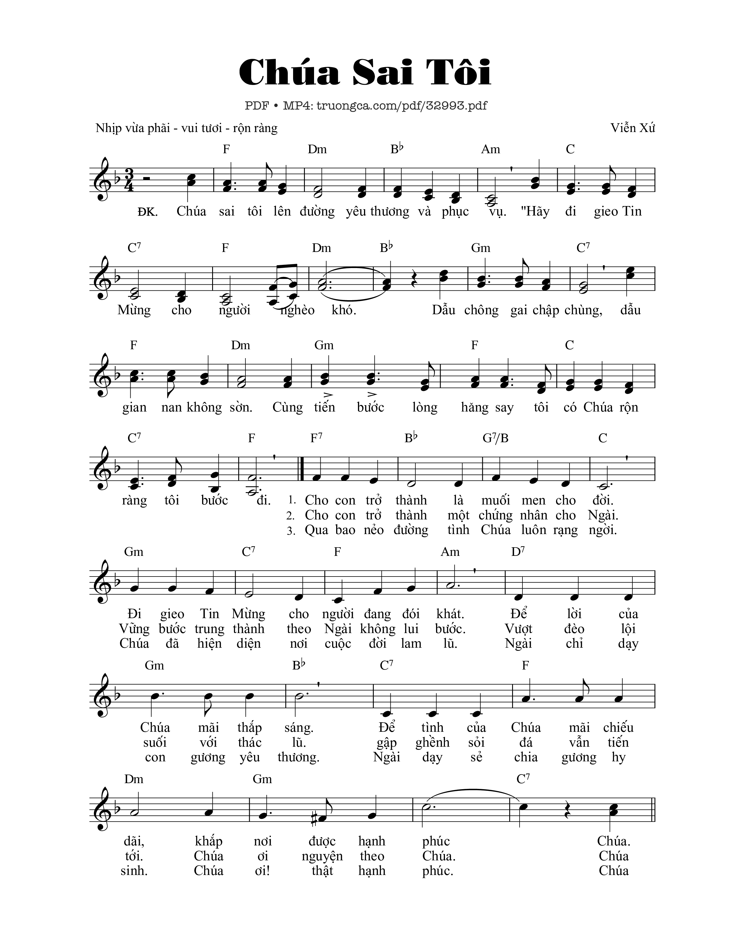 Sheet nhạc PDF bài Chúa Sai Tôi - Viễn Xứ