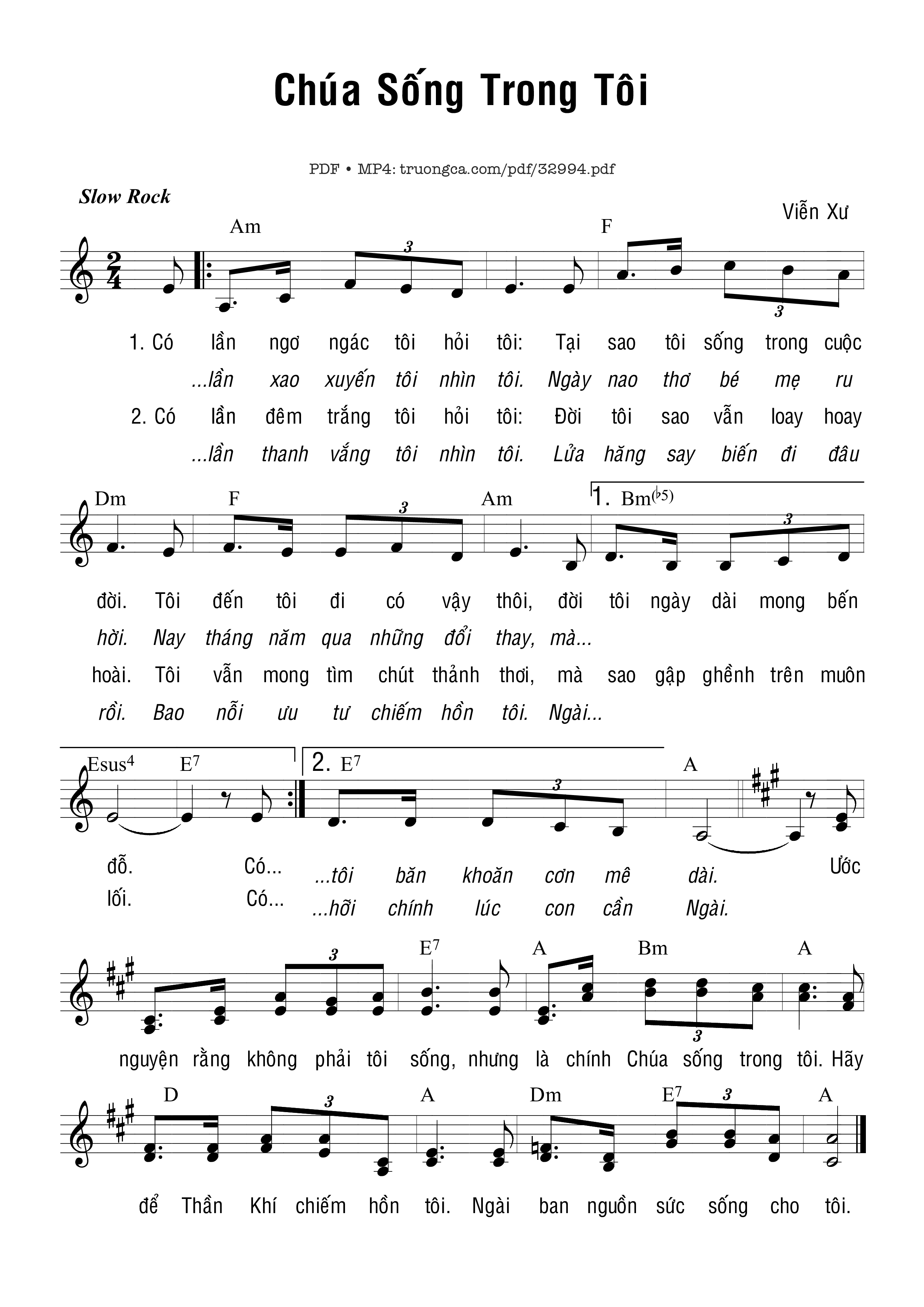Sheet nhạc PDF bài Chúa Sống Trong Tôi