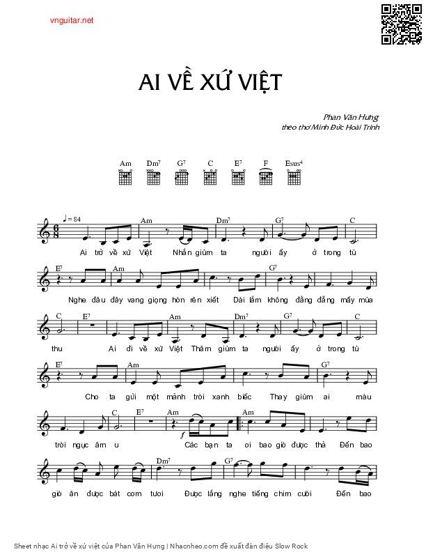 Trang 1 của Sheet nhạc PDF bài hát Ai trở về xứ việt - Phan Văn Hưng, Ai trở về xứ  Việt. nhắn giùm  ta, người  ấy ở trong  tù Nghe đâu  đây vang giọng hờn rên  xiết