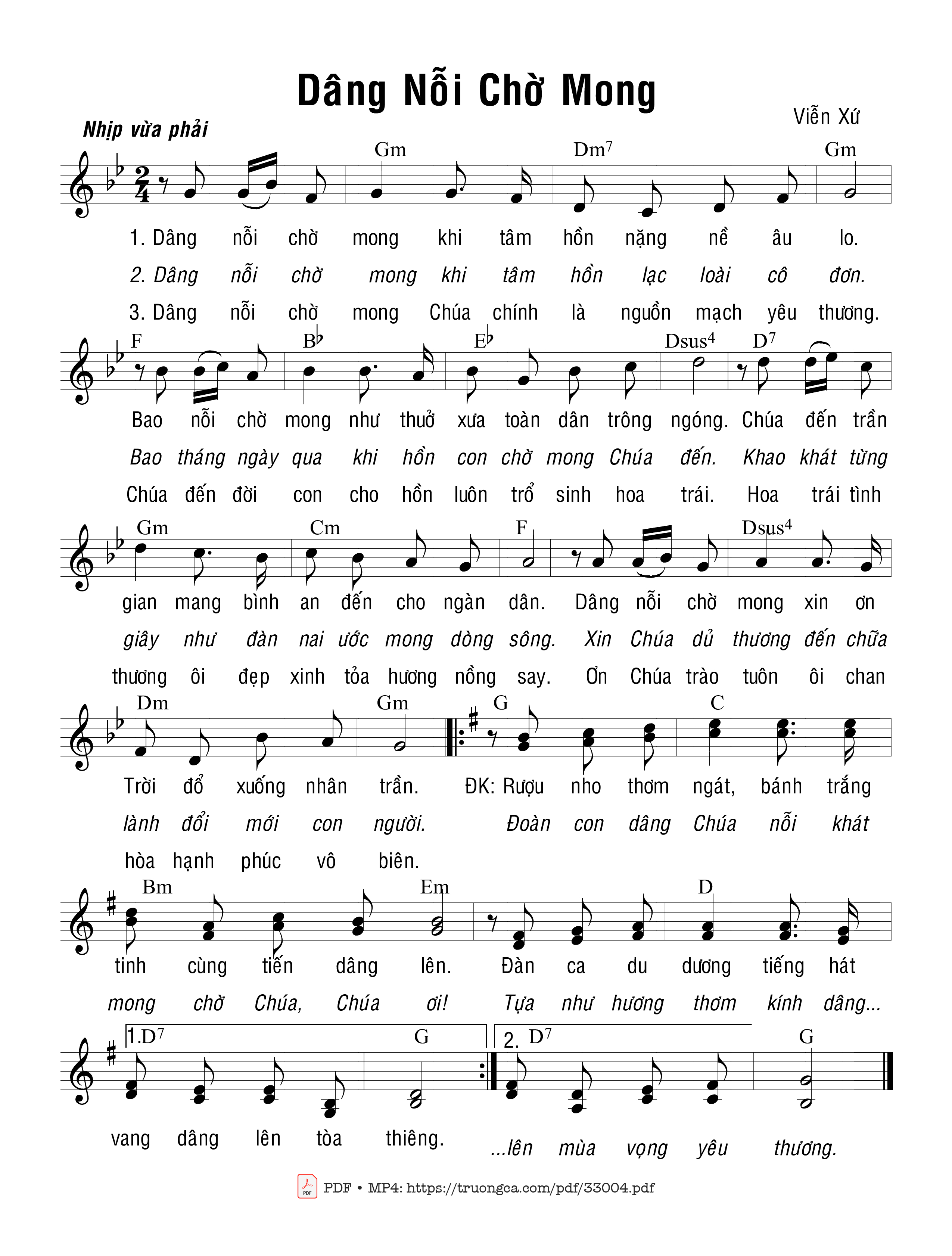 Sheet nhạc PDF bài Dâng Nỗi Chờ Mong