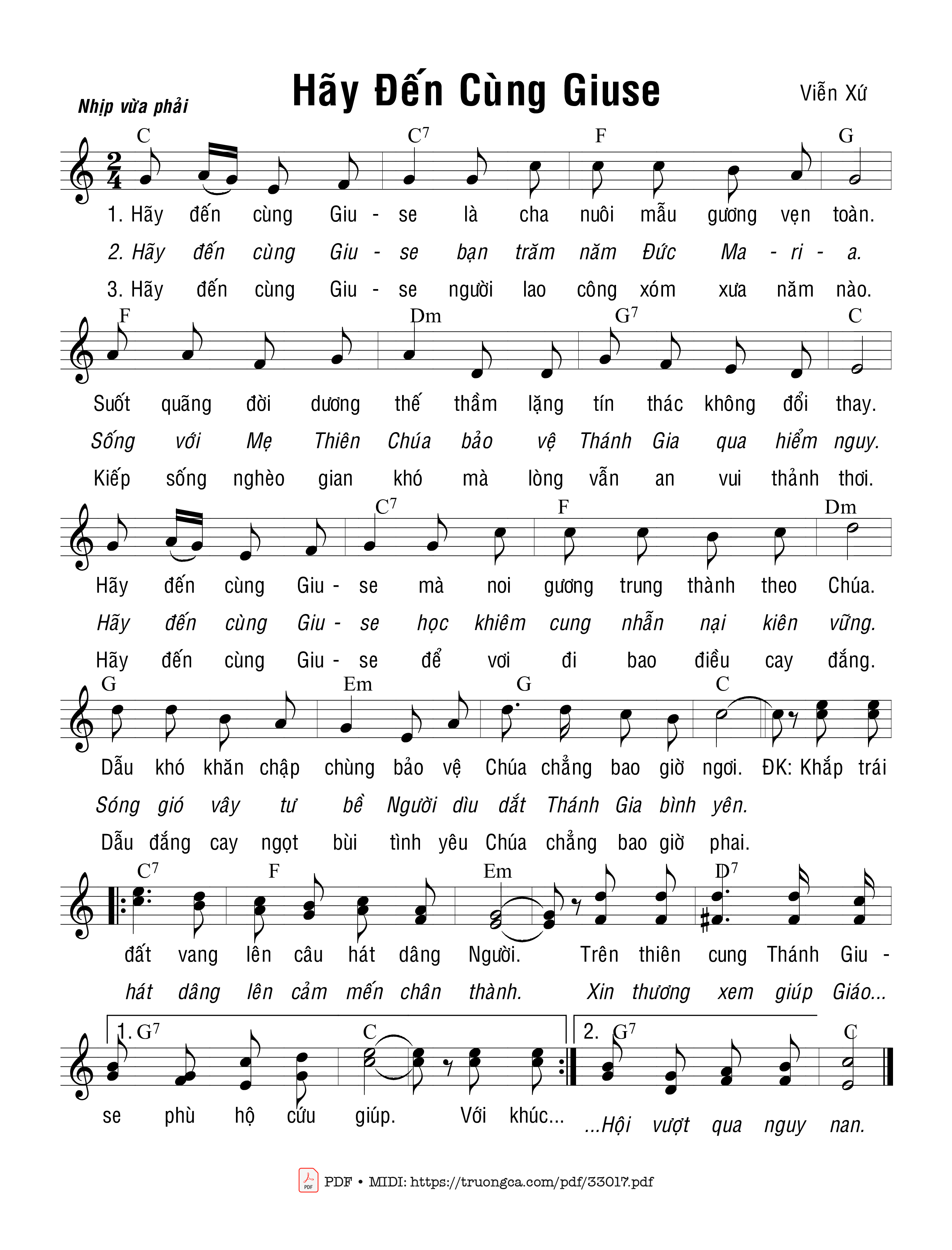 Sheet nhạc PDF bài Hãy Đến Cùng Giuse