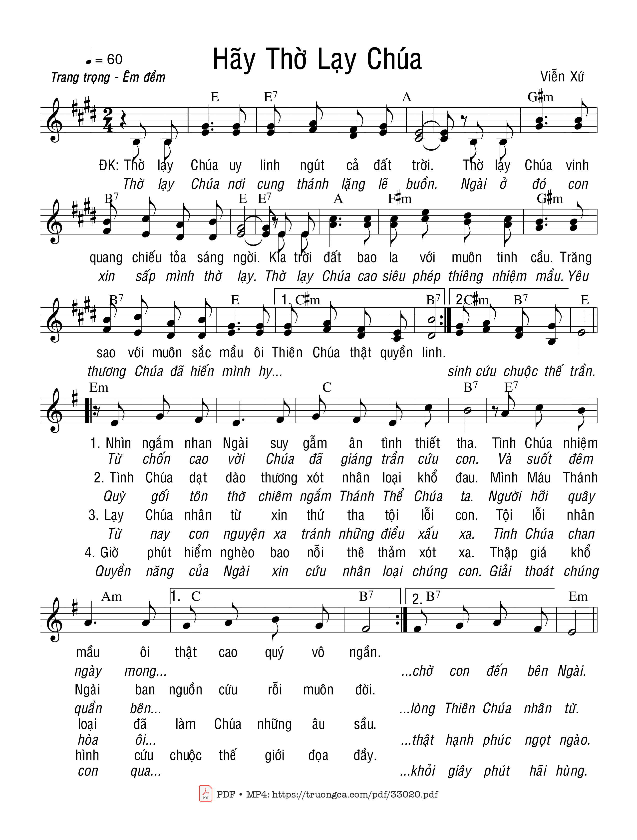 Sheet nhạc PDF bài Hãy Thờ Lạy Chúa