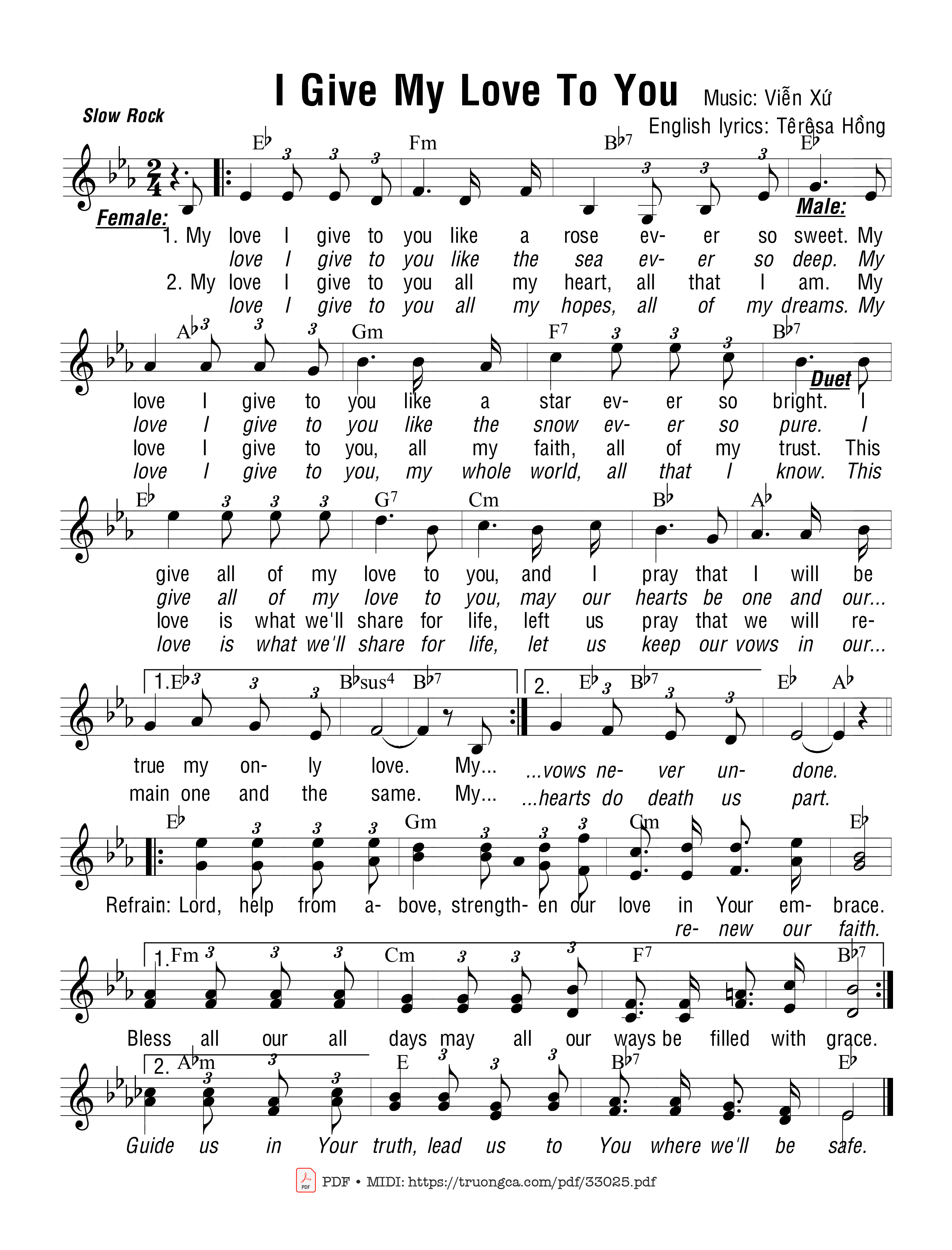 Sheet nhạc PDF bài I Give My Love To You (Tình Yêu Xin Trao Về)