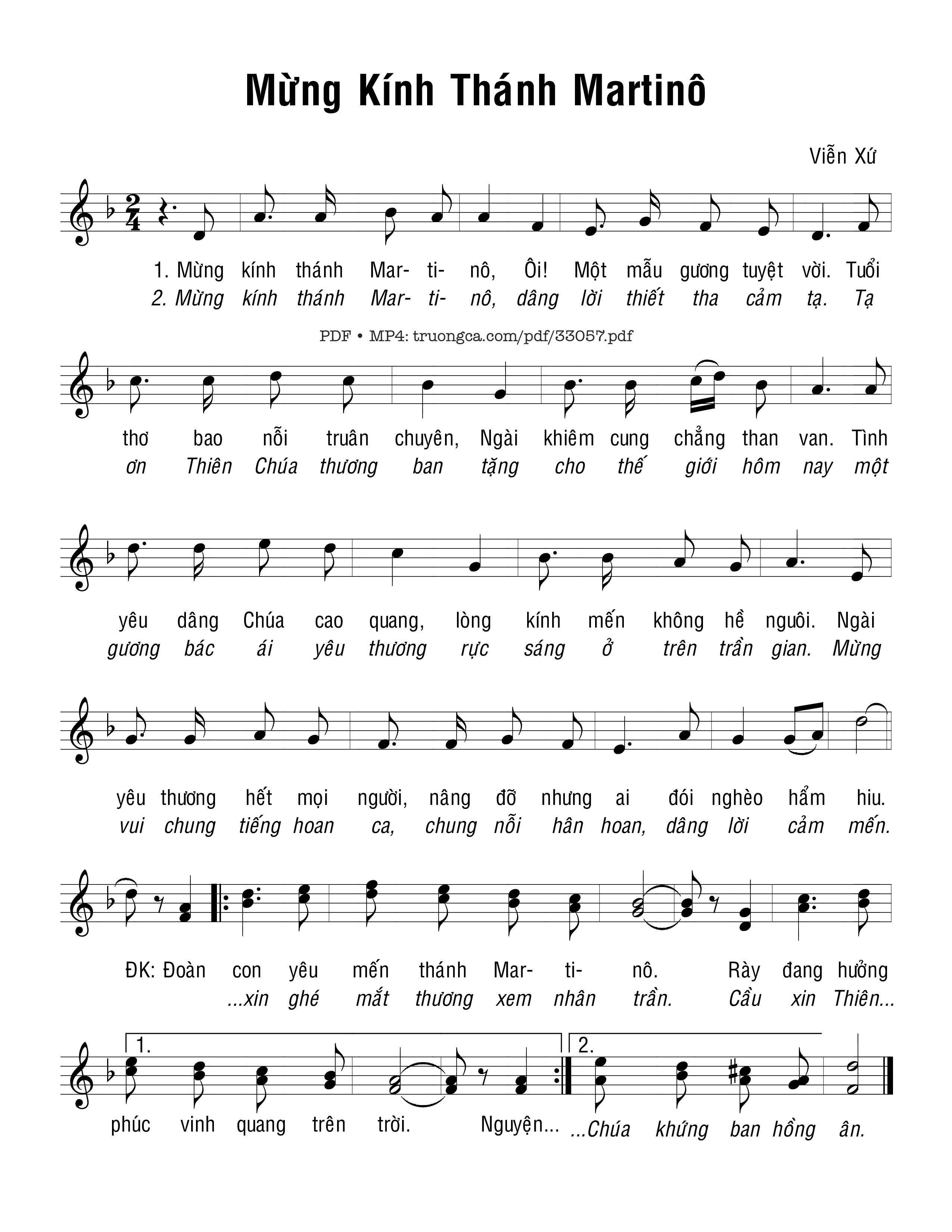 Sheet nhạc PDF bài Mừng Kính Thánh Martinô