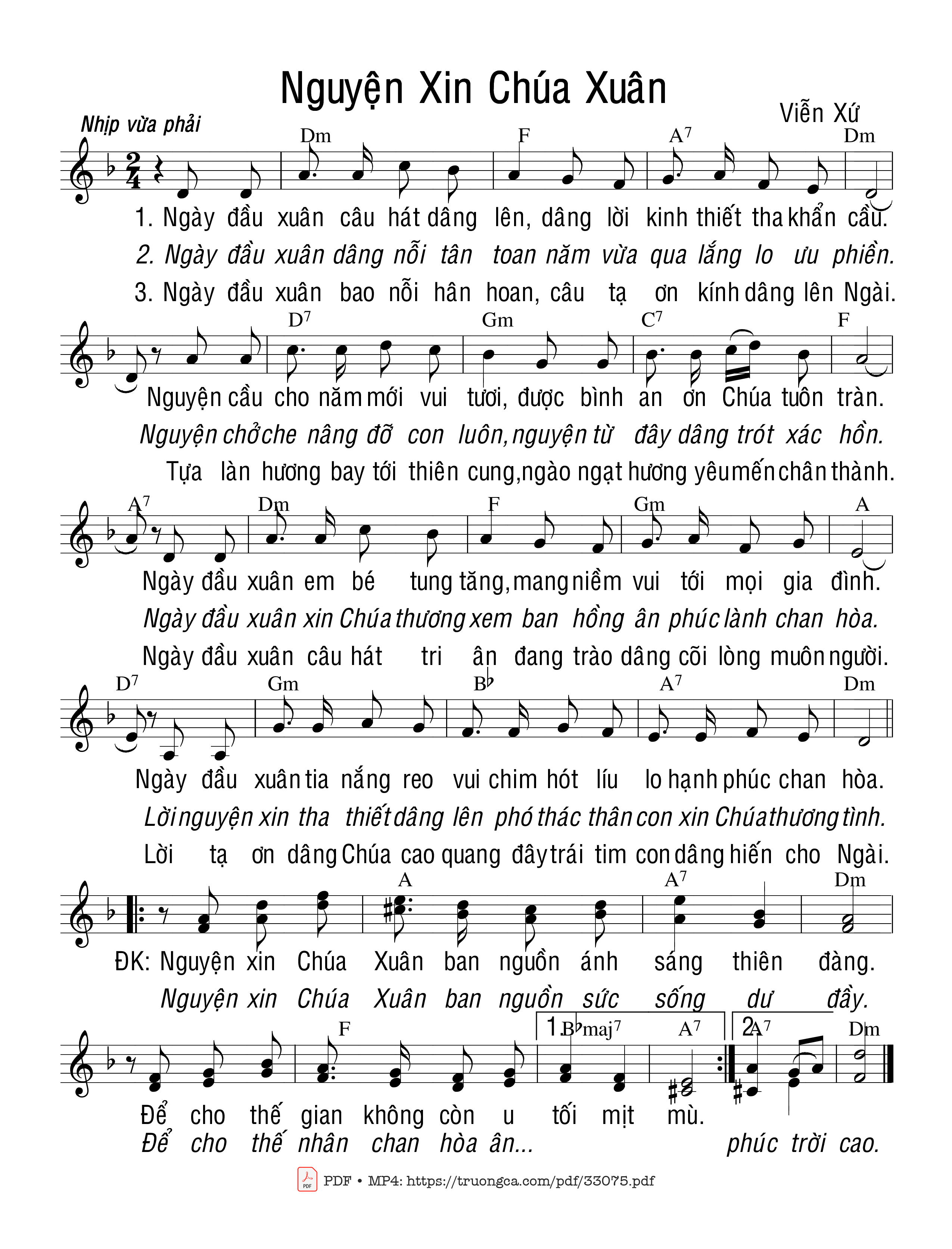 Sheet nhạc PDF bài Nguyện Xin Chúa Xuân