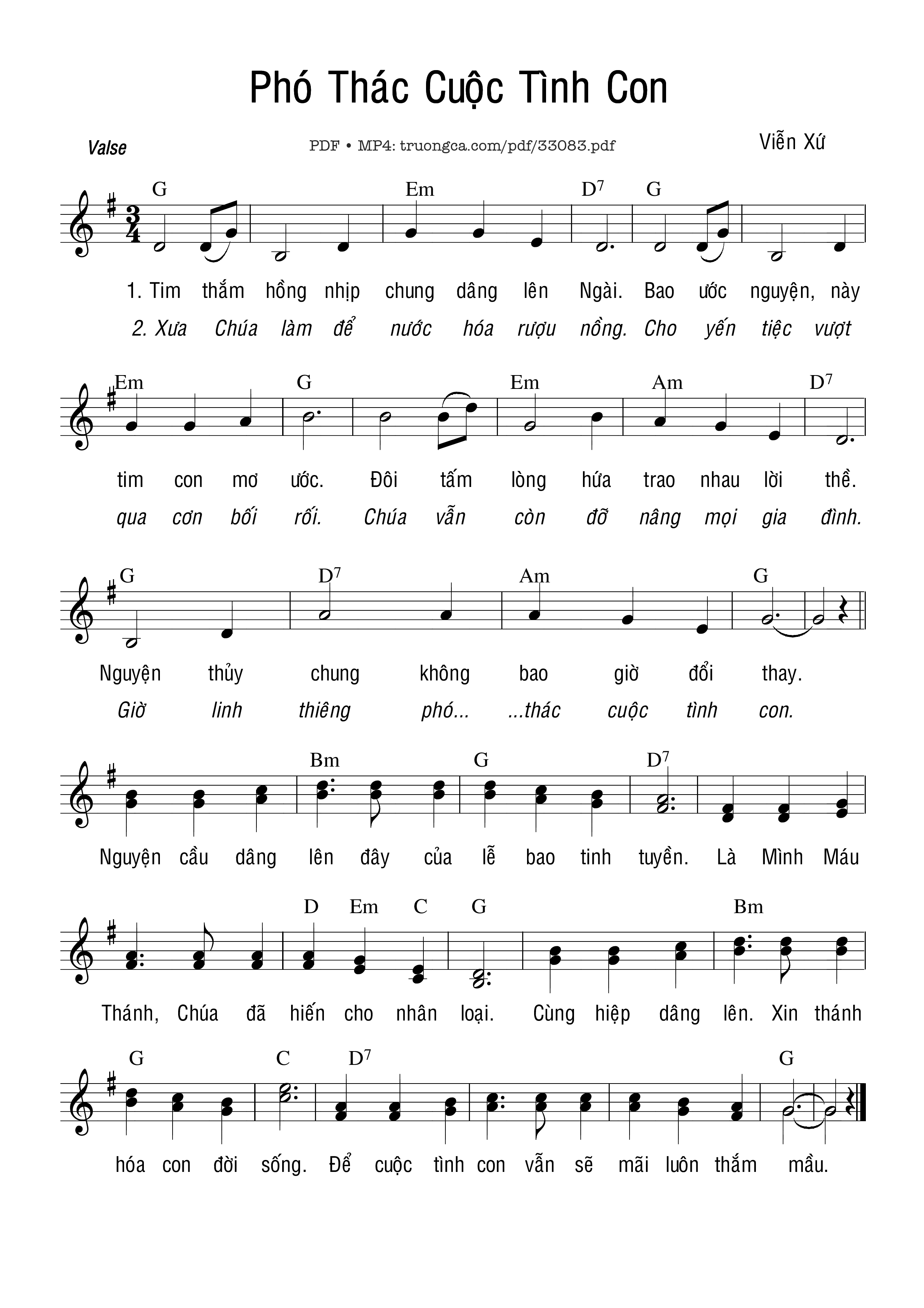 Sheet nhạc PDF bài Phó Thác Cuộc Tình Con