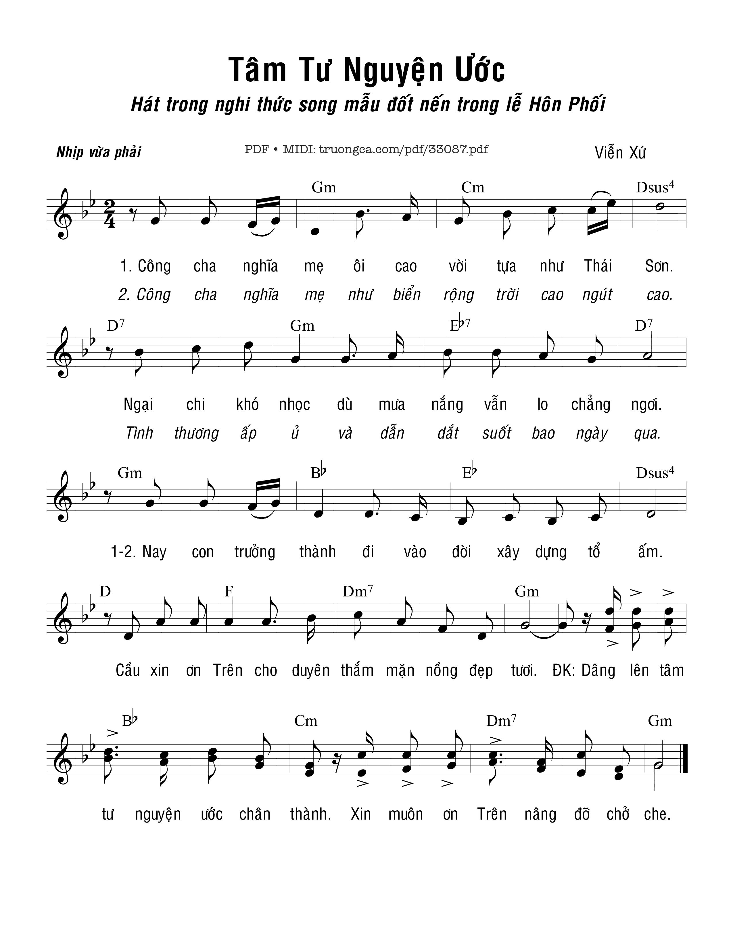 Sheet nhạc PDF bài Tâm Tư Nguyện Ước