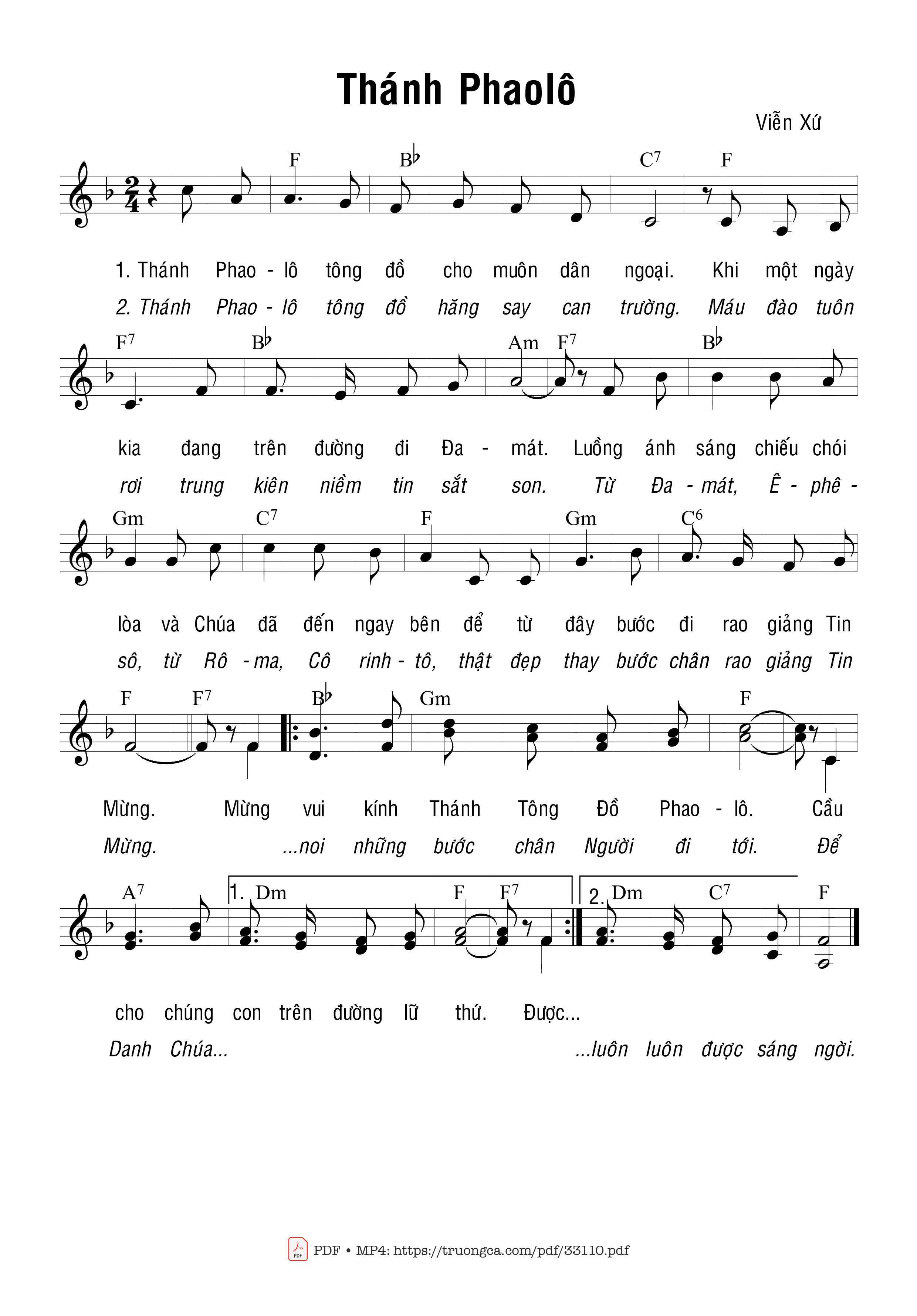 Sheet nhạc PDF bài Thánh Phaolô - Viễn Xứ