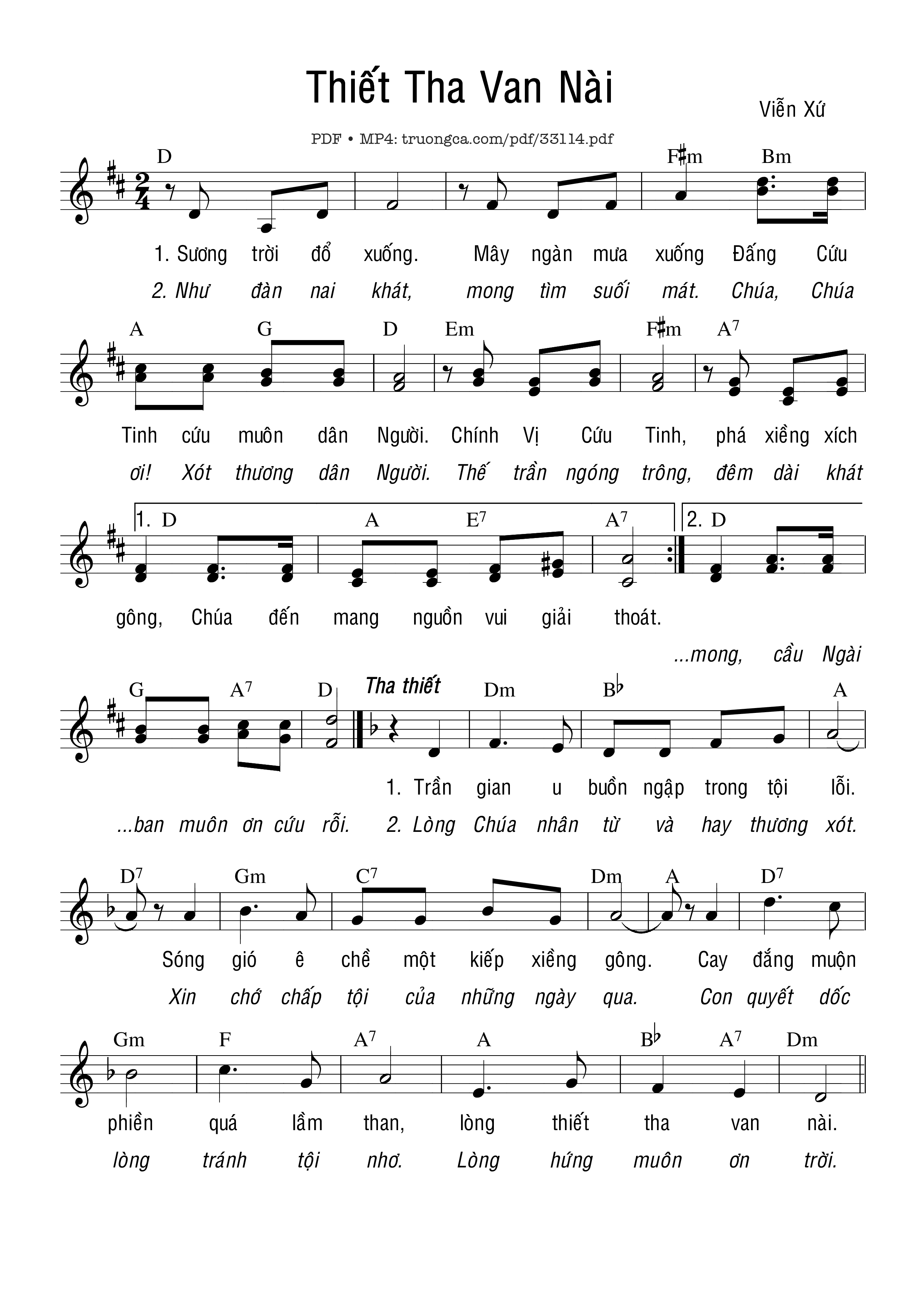 Sheet nhạc PDF bài Thiết Tha Van Nài