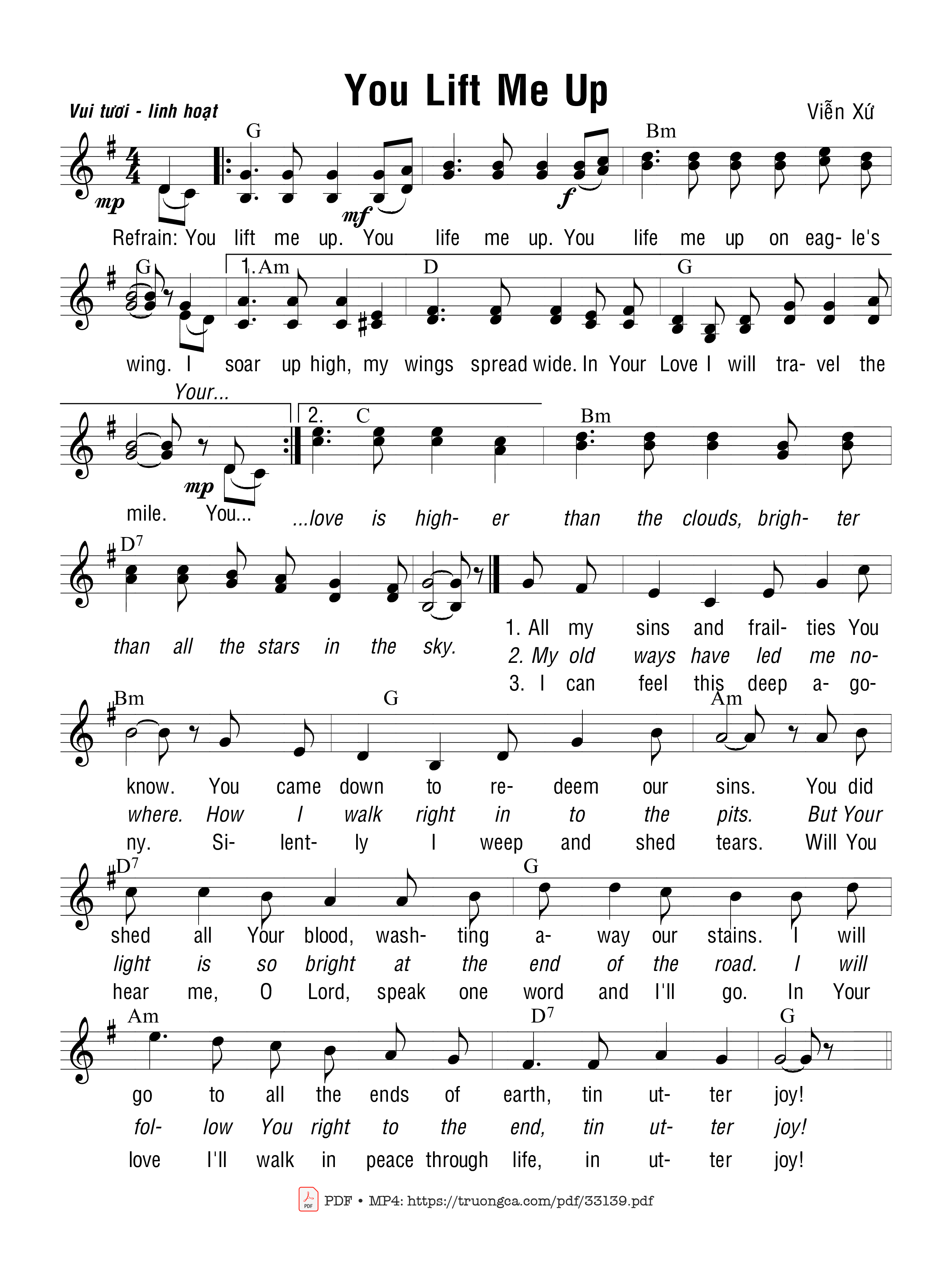 Sheet nhạc PDF bài You Lift Me Up (Ngài Nâng Con Lên)