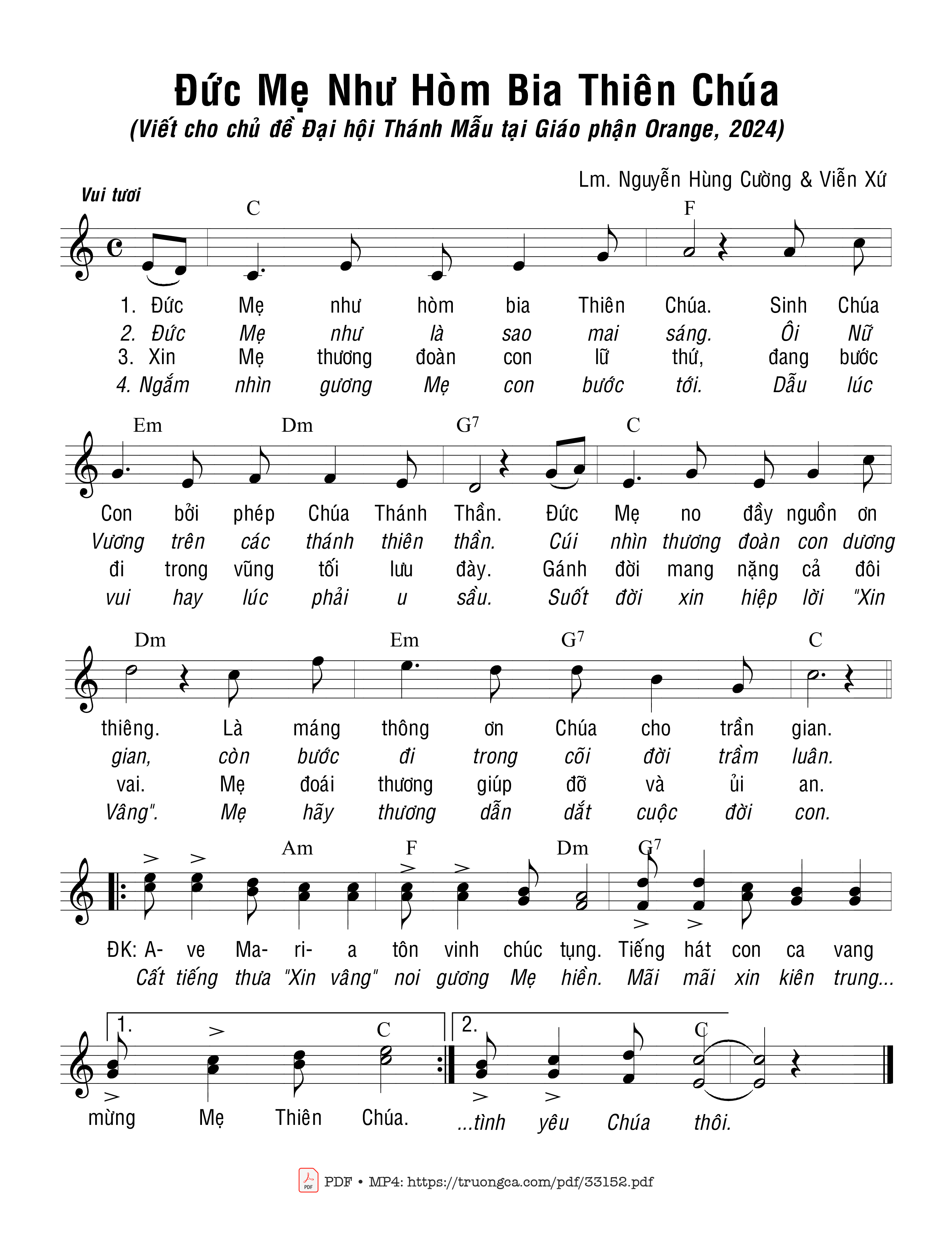 Sheet nhạc PDF bài Đức Mẹ Như Hòm Bia Thiên Chúa
